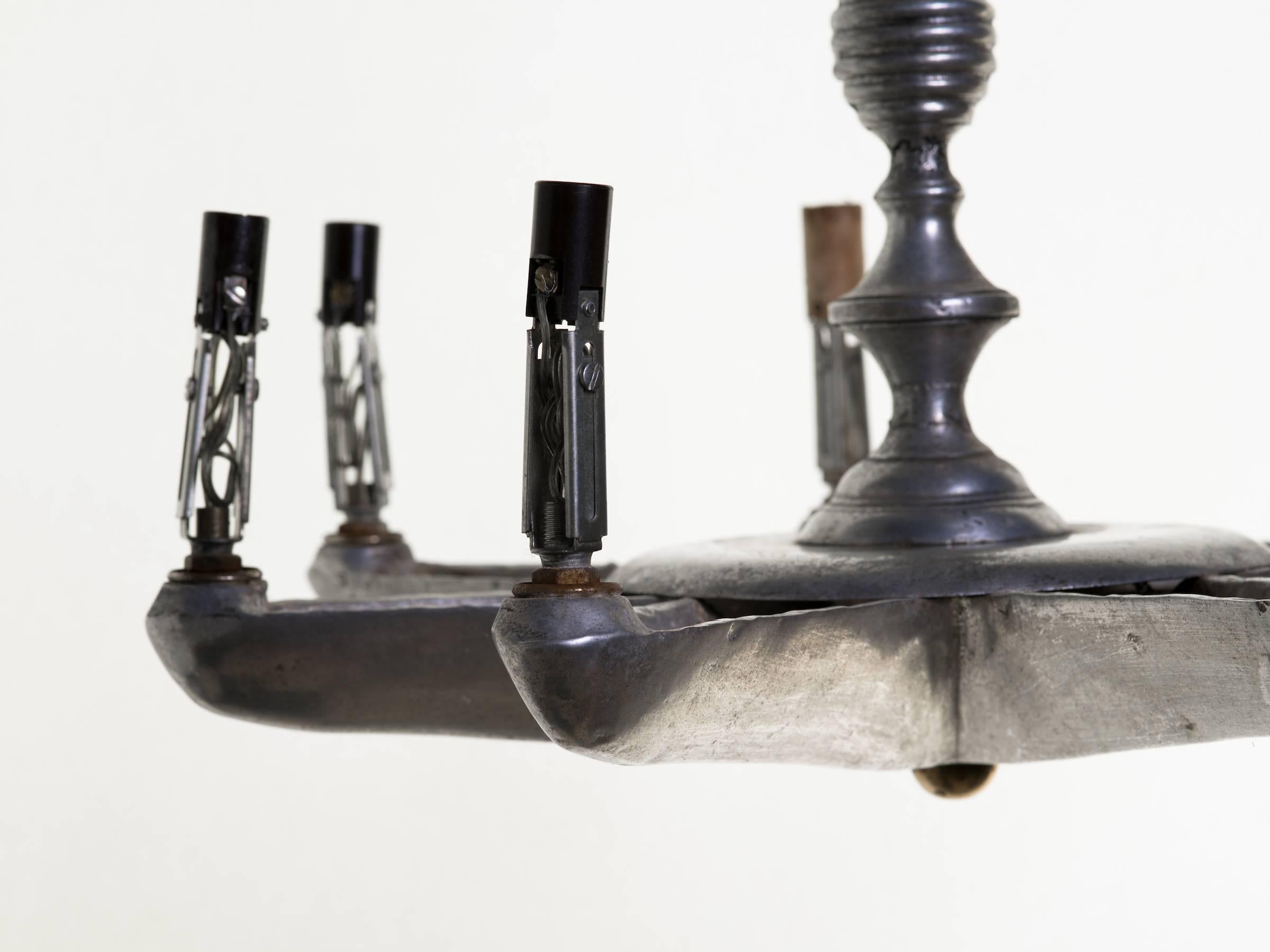 Mid-20th Century Deco Pewter Chandelier