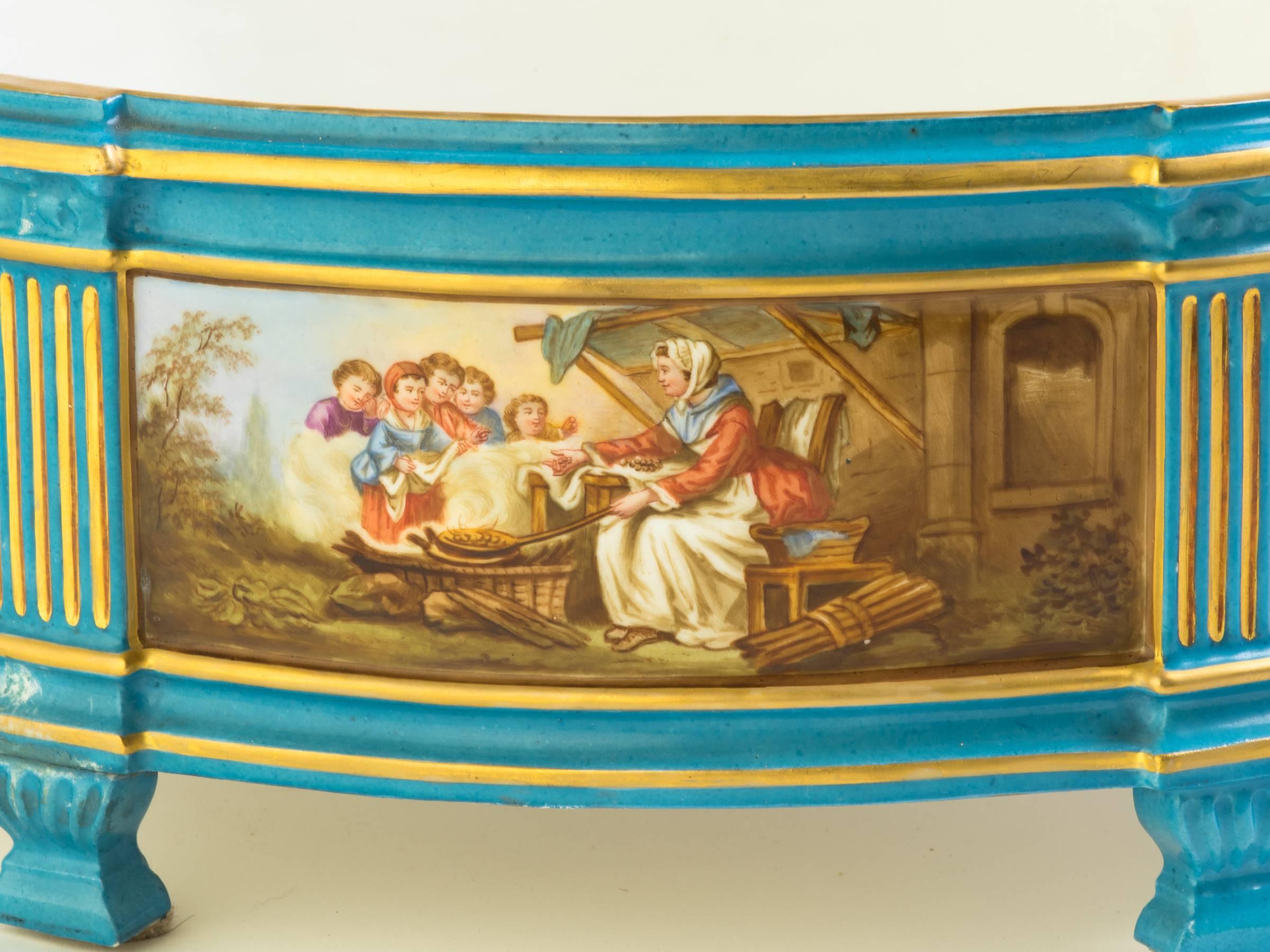19th century French hand-painted porcelain centerpiece with old staple repairs.