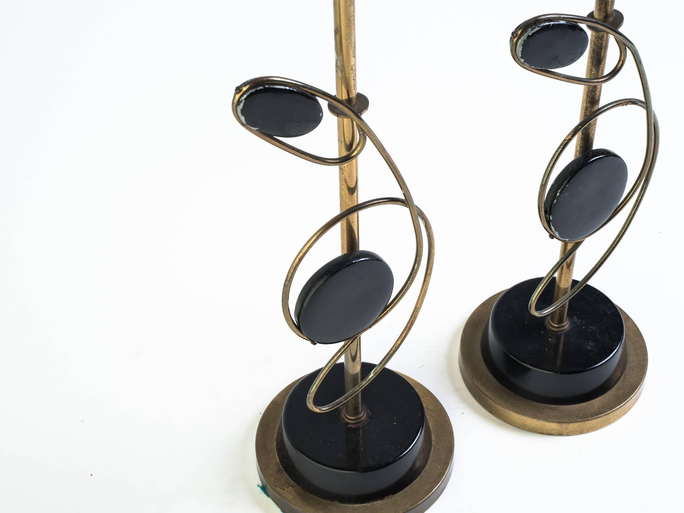 Pair of 1950s Atomic Brass or Metal Lamps In Fair Condition For Sale In Tarrytown, NY