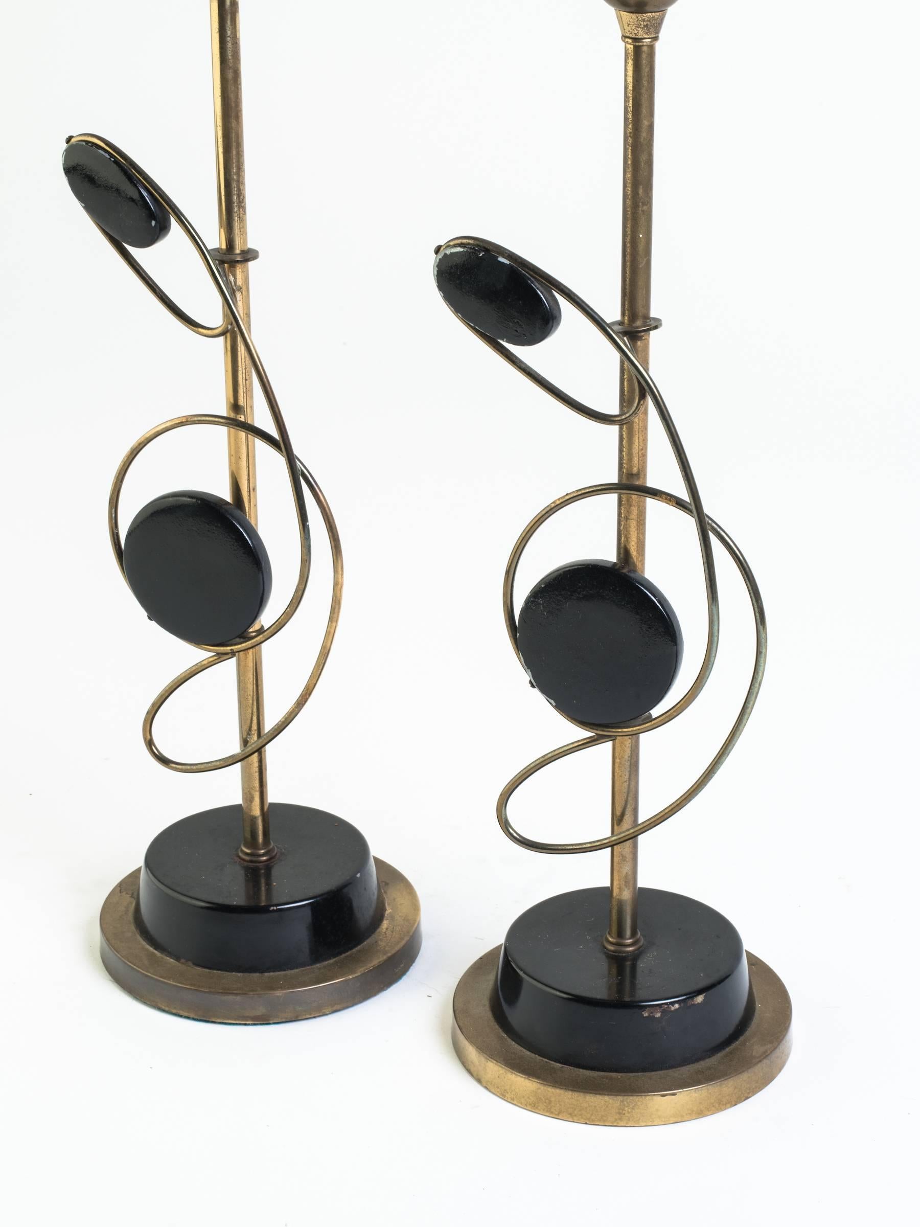 Mid-20th Century Pair of 1950s Atomic Brass or Metal Lamps For Sale