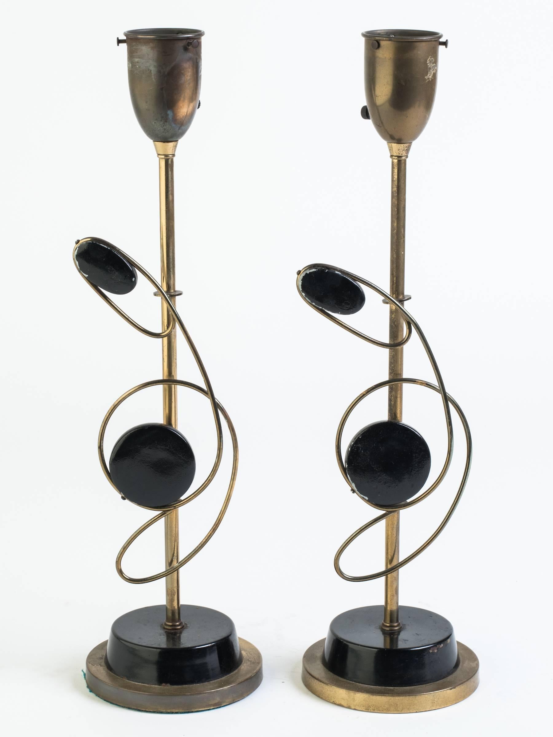 Pair of 1950s Atomic Brass or Metal Lamps For Sale 1