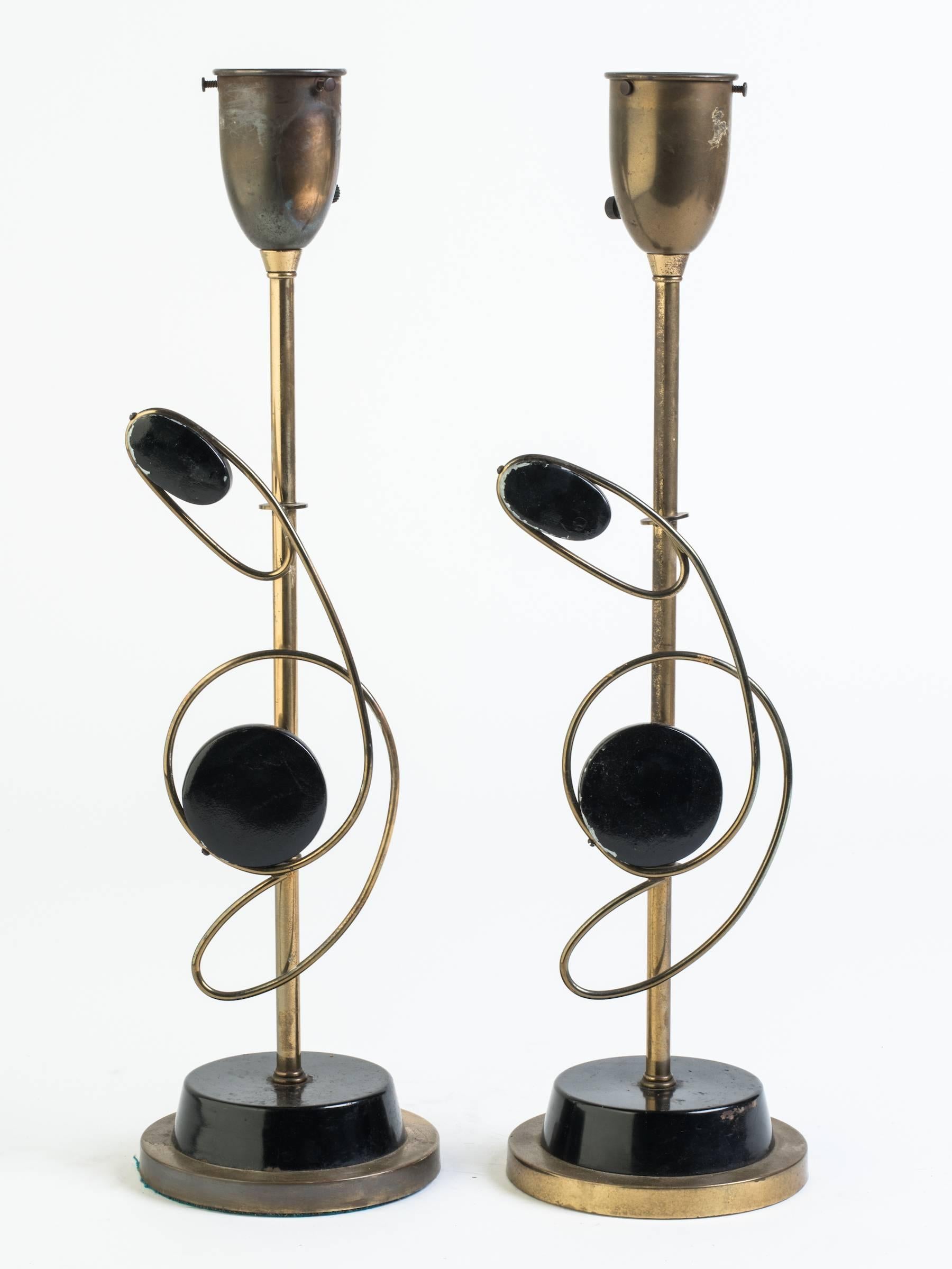 Pair of 1950s Atomic Brass or Metal Lamps For Sale 2