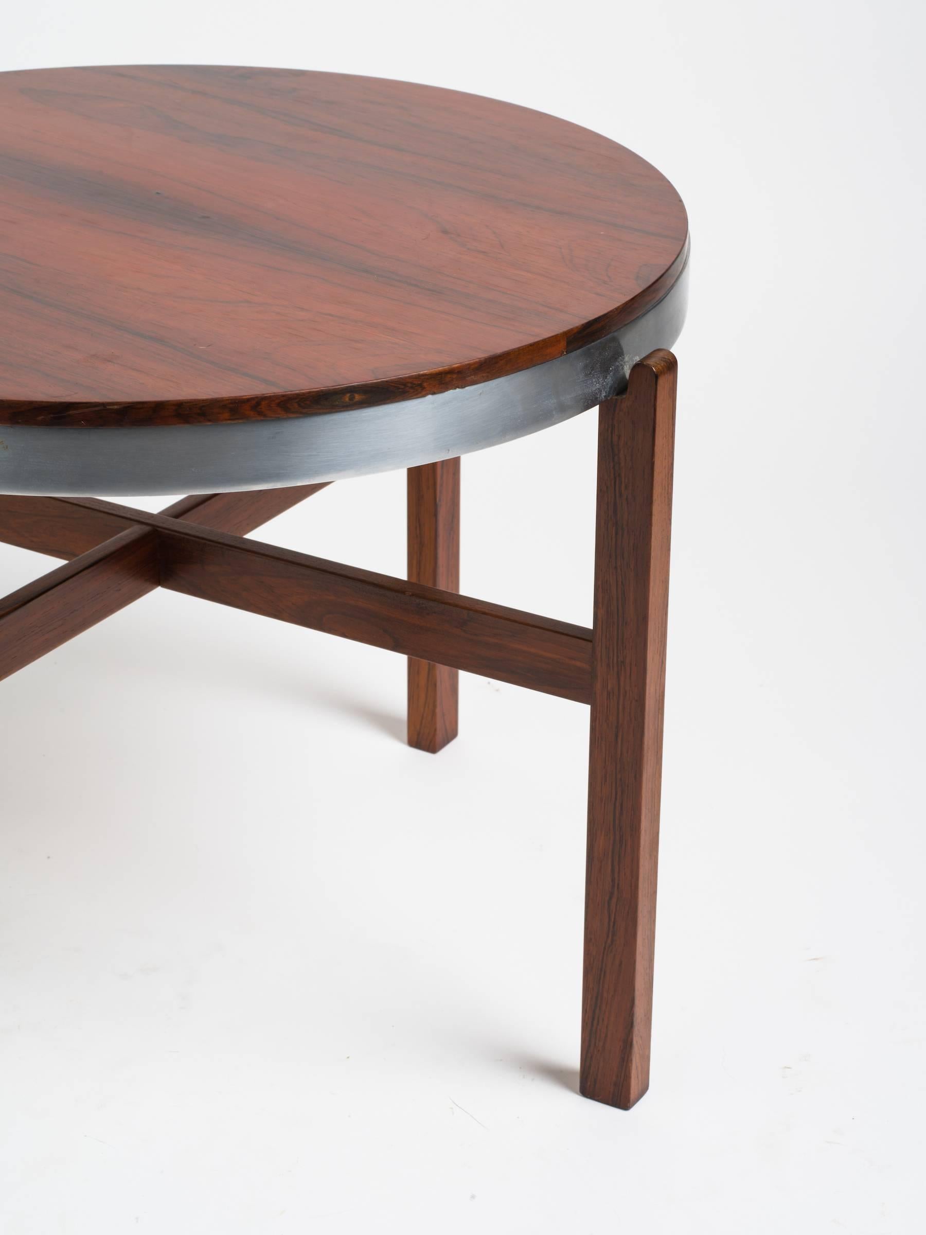 Late 20th Century Norwegian Rosewood Side Table with Metal Trim
