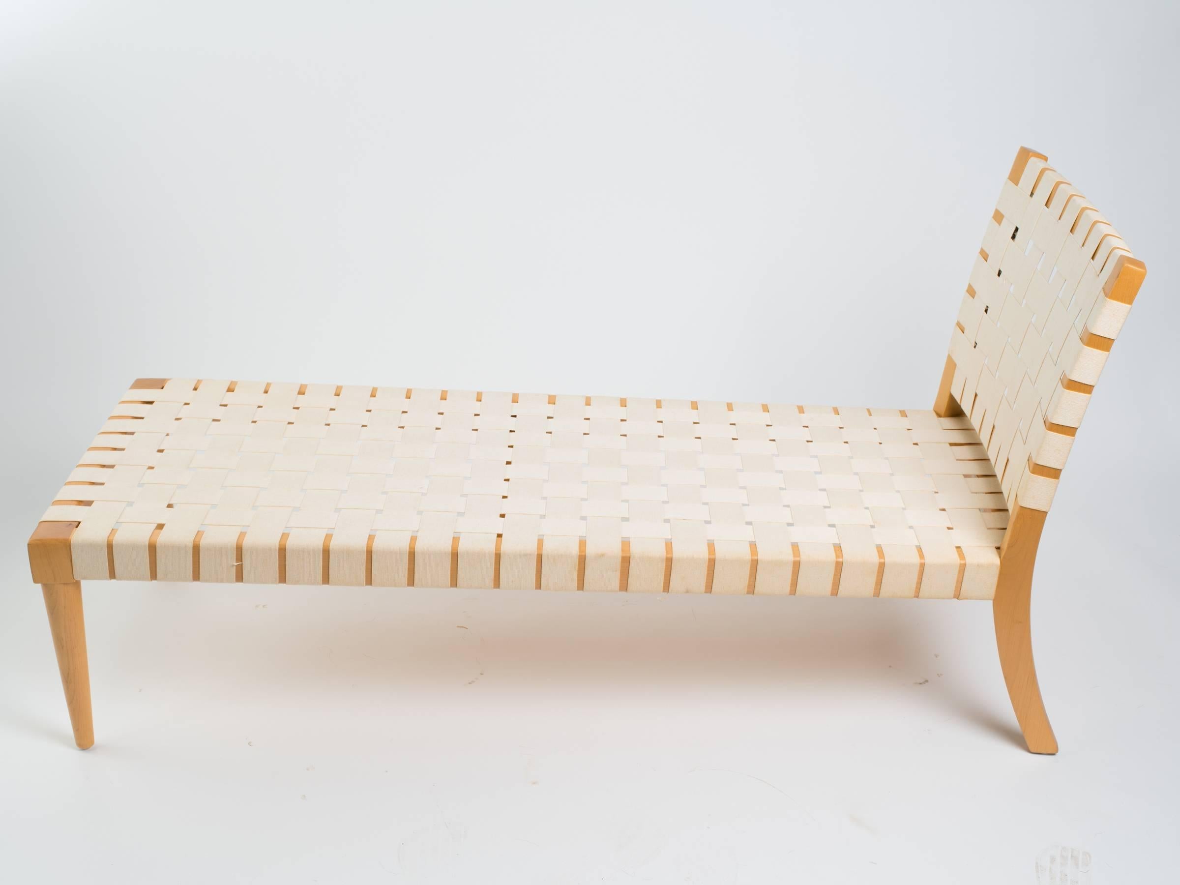 Custom-made chaise by Niedermaier made from beechwood. There are light stains on the webbing, that are not seen in the pictures. That’s why this piece is on sale. If interested, I’ll send pics.