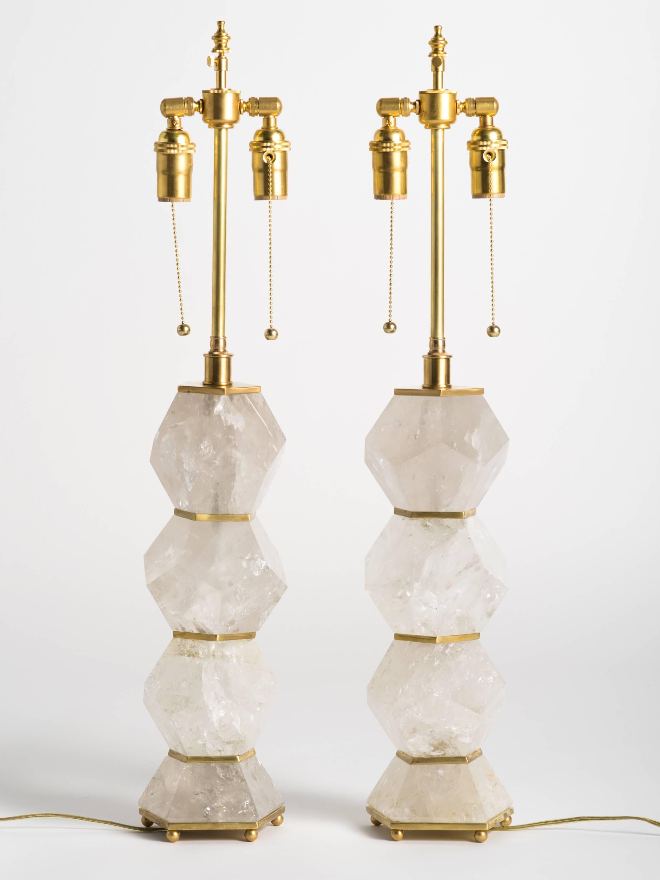 Brass Classic Rock Crystal Quartz Lamps - 