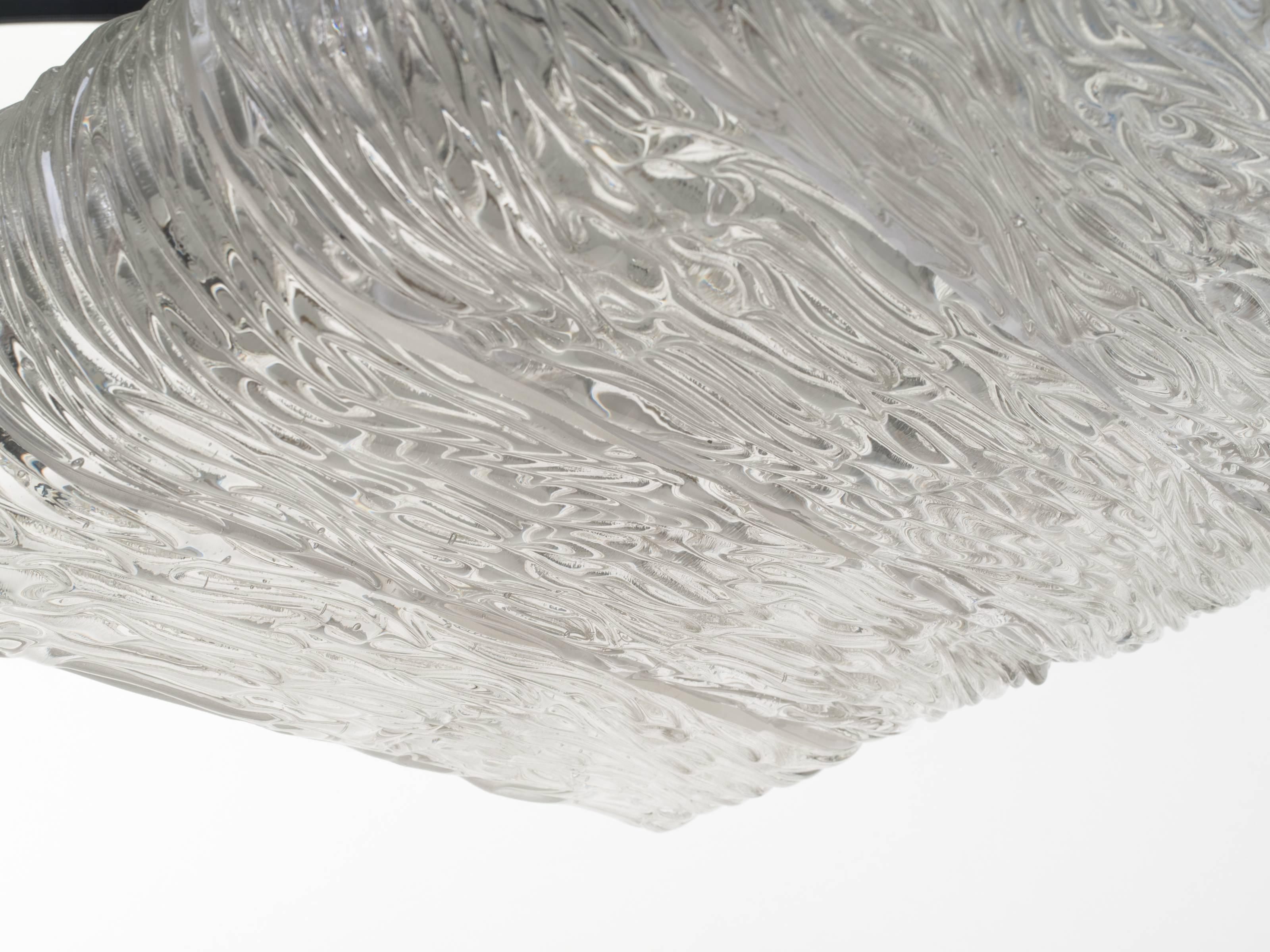 20th Century Italian Textured Glass Flush Mount Fixture For Sale