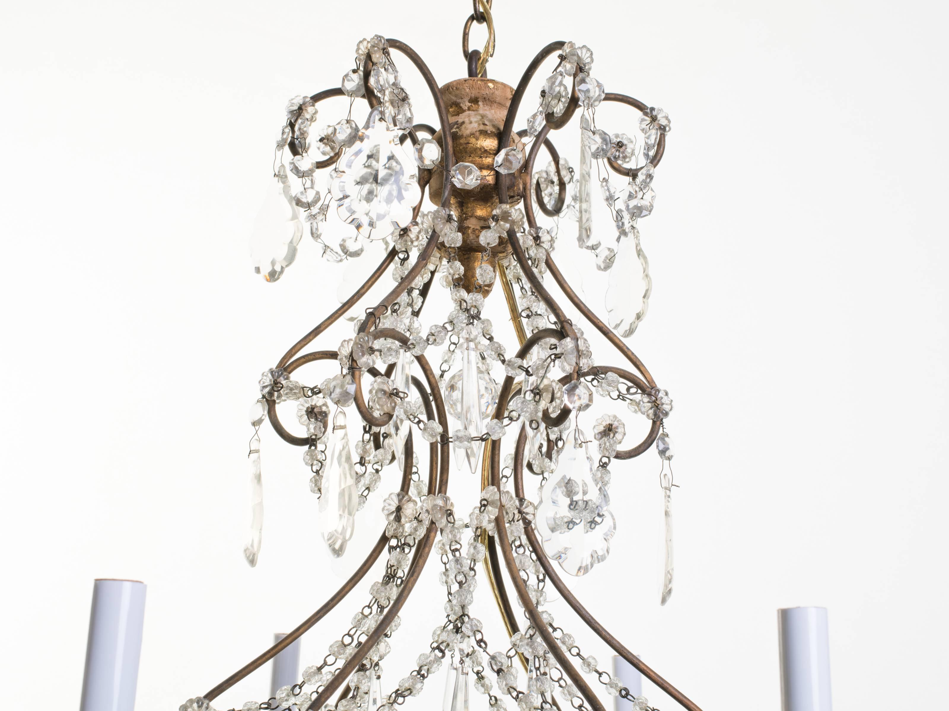 20th Century Italian Giltwood and Crystal Chandelier