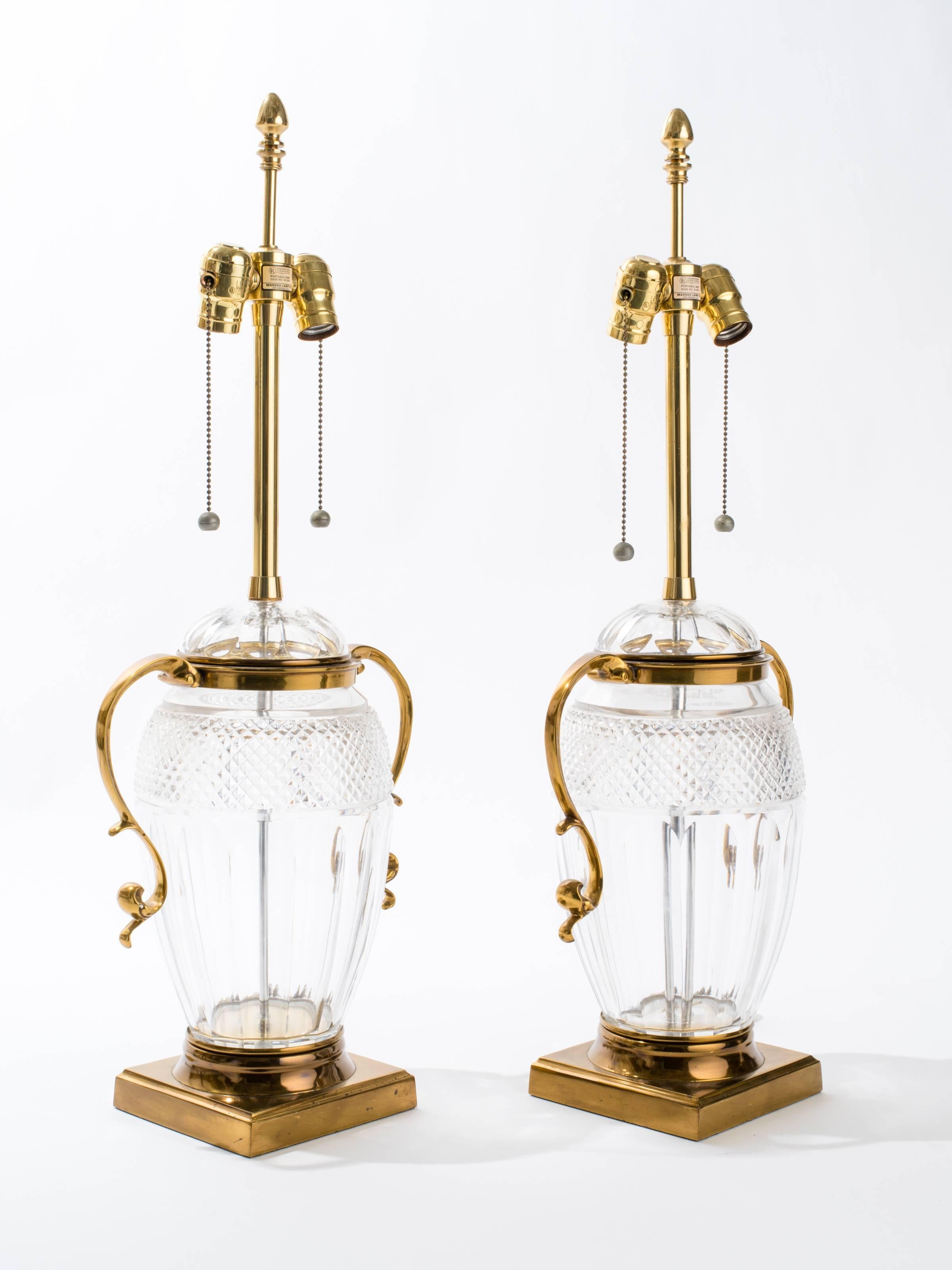 Pair of Brass and Cut-Glass Urn Table Lamps 2