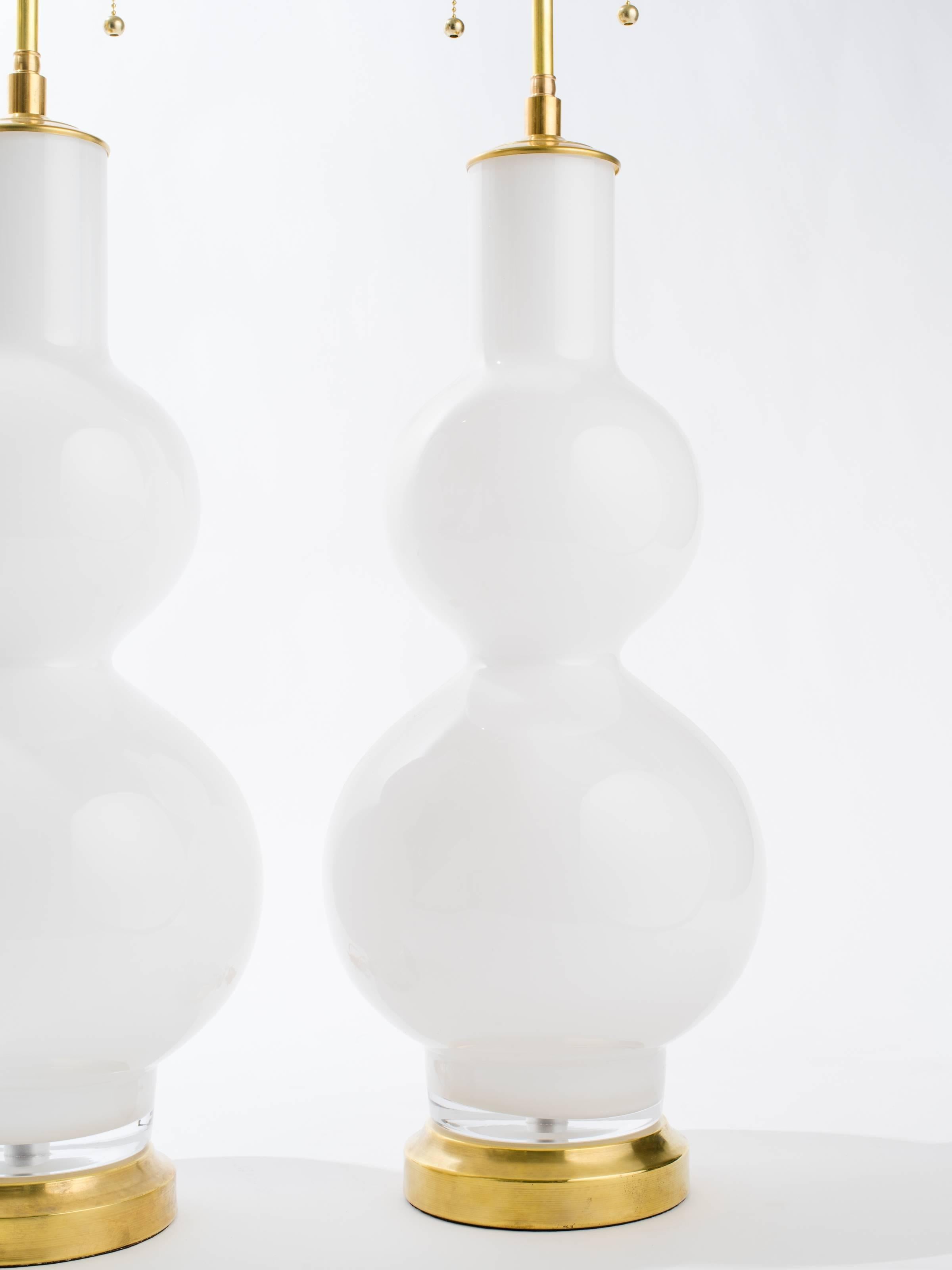 20th Century Large Italian Pair of White Glass Lamps For Sale