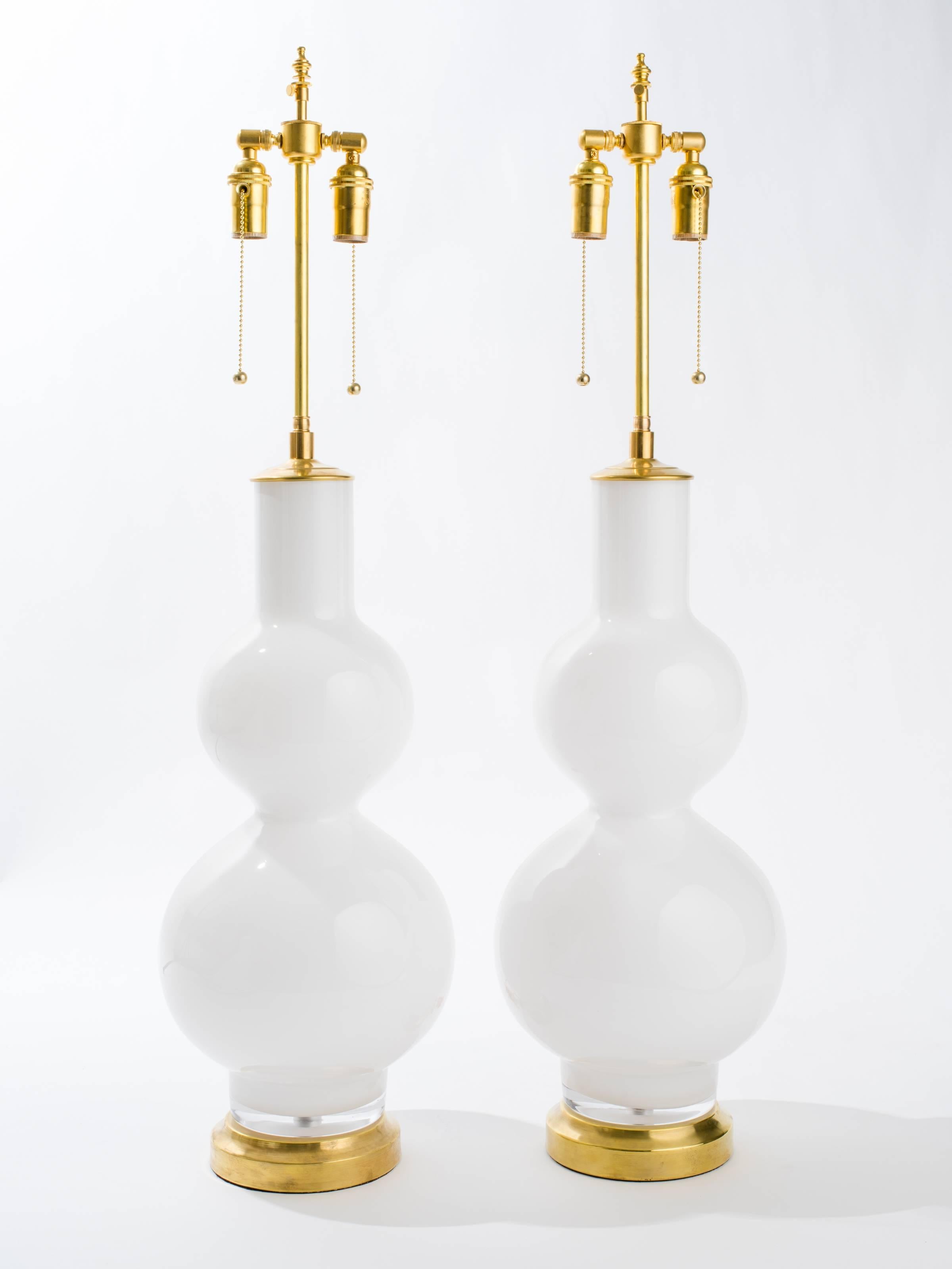 Large Italian Pair of White Glass Lamps For Sale 2