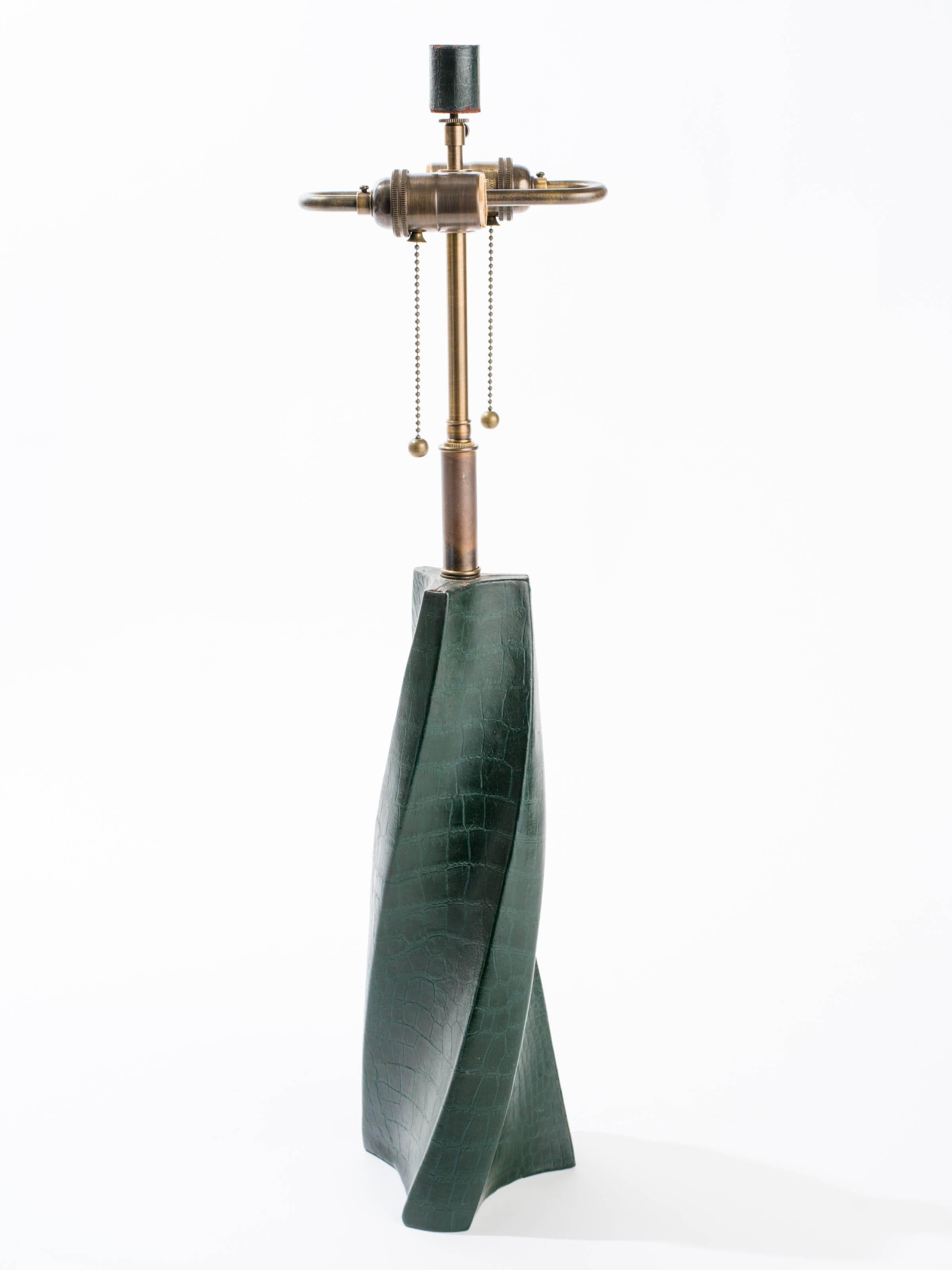 20th Century Green Crocodile Skin Table Lamp For Sale