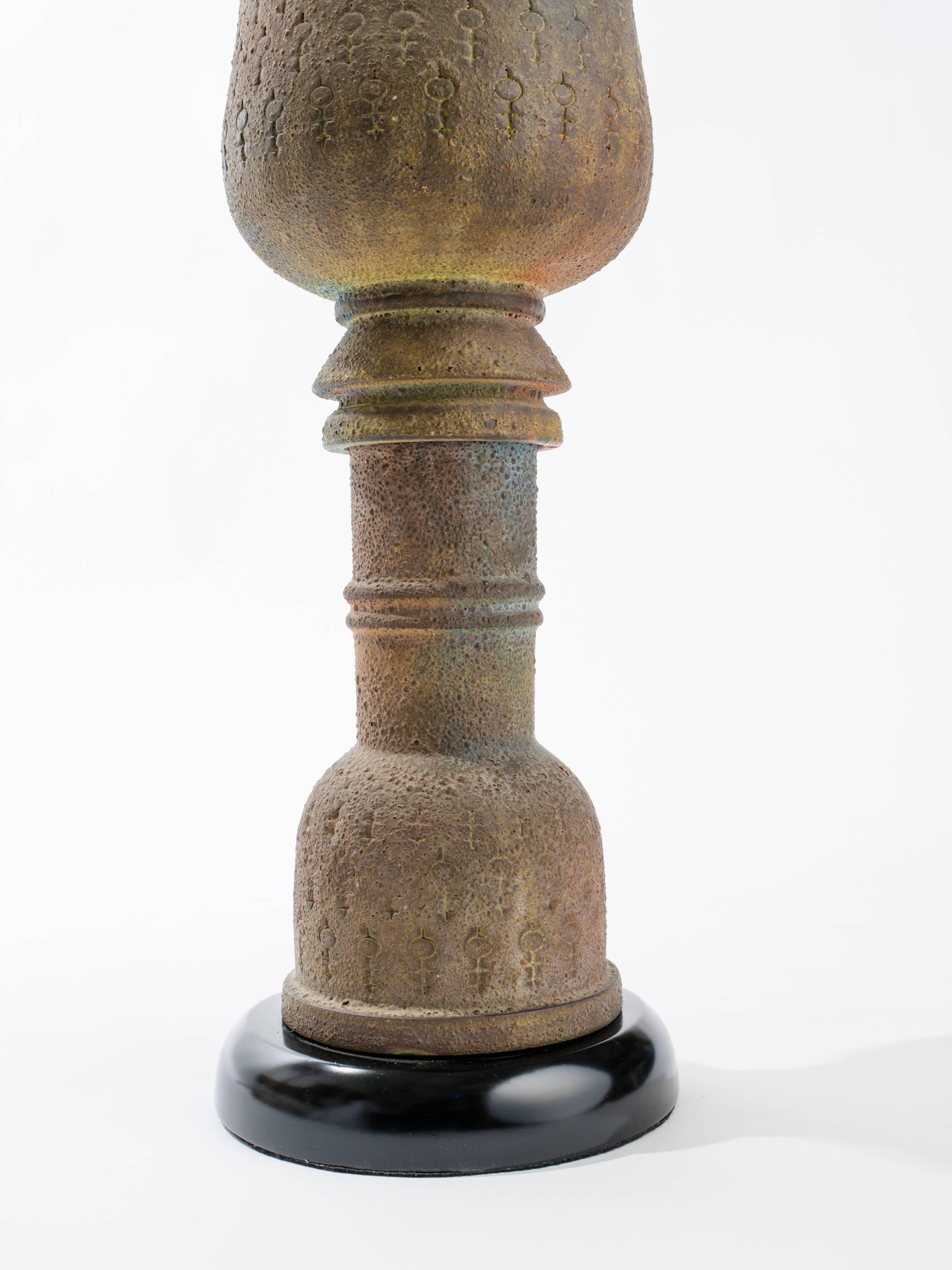 20th Century Single Italian Art Pottery Brown Lamp For Sale