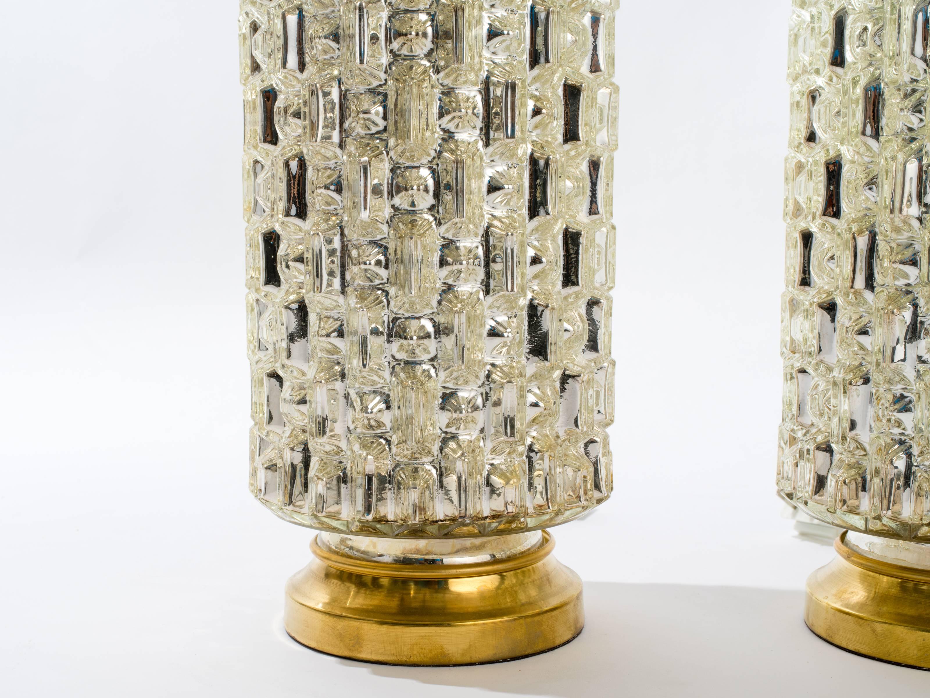 American Textured Cylindrical Mercury Glass Lamps
