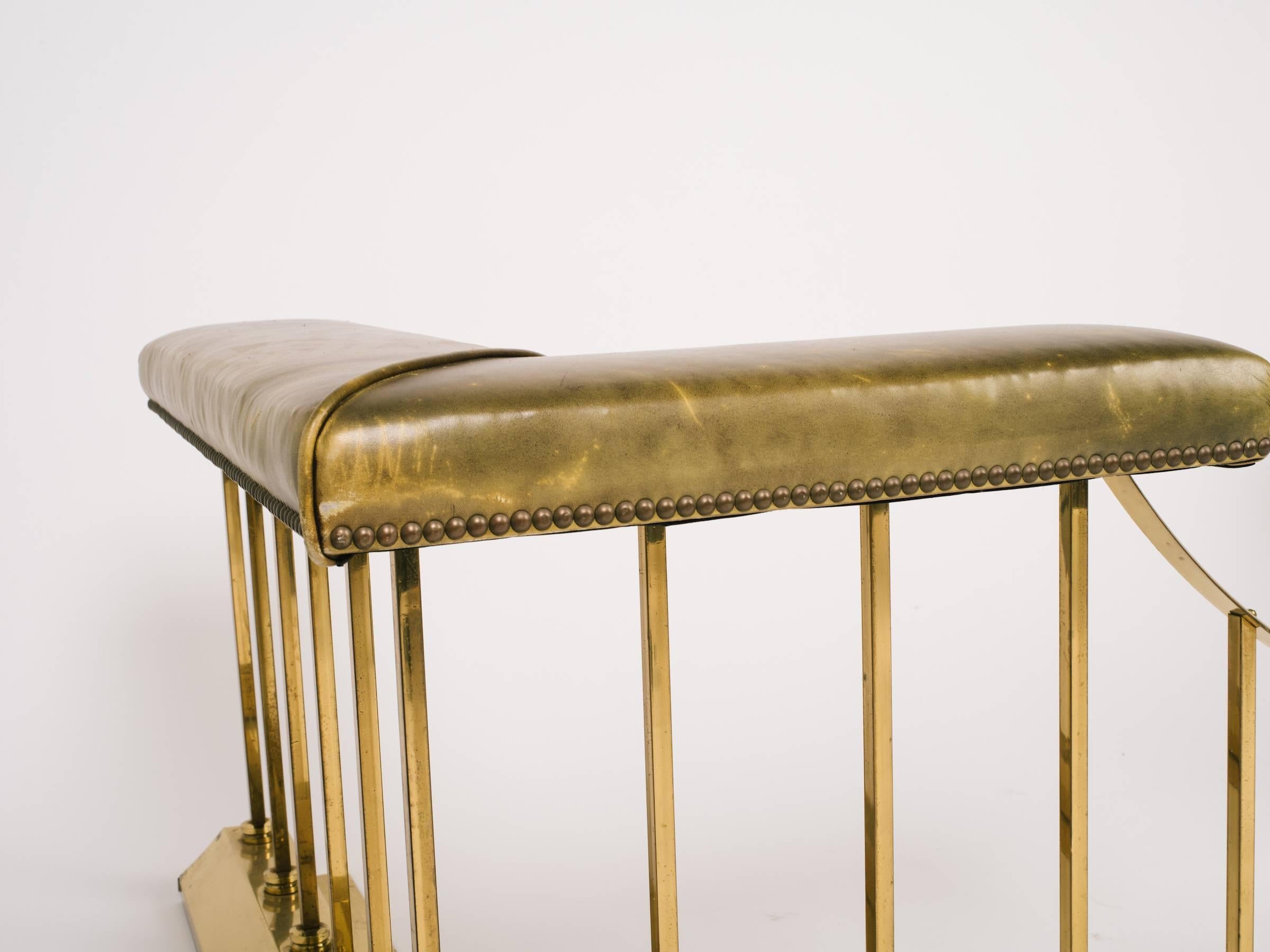 1880s English Brass and Leather Fire Place Fender Bench 2