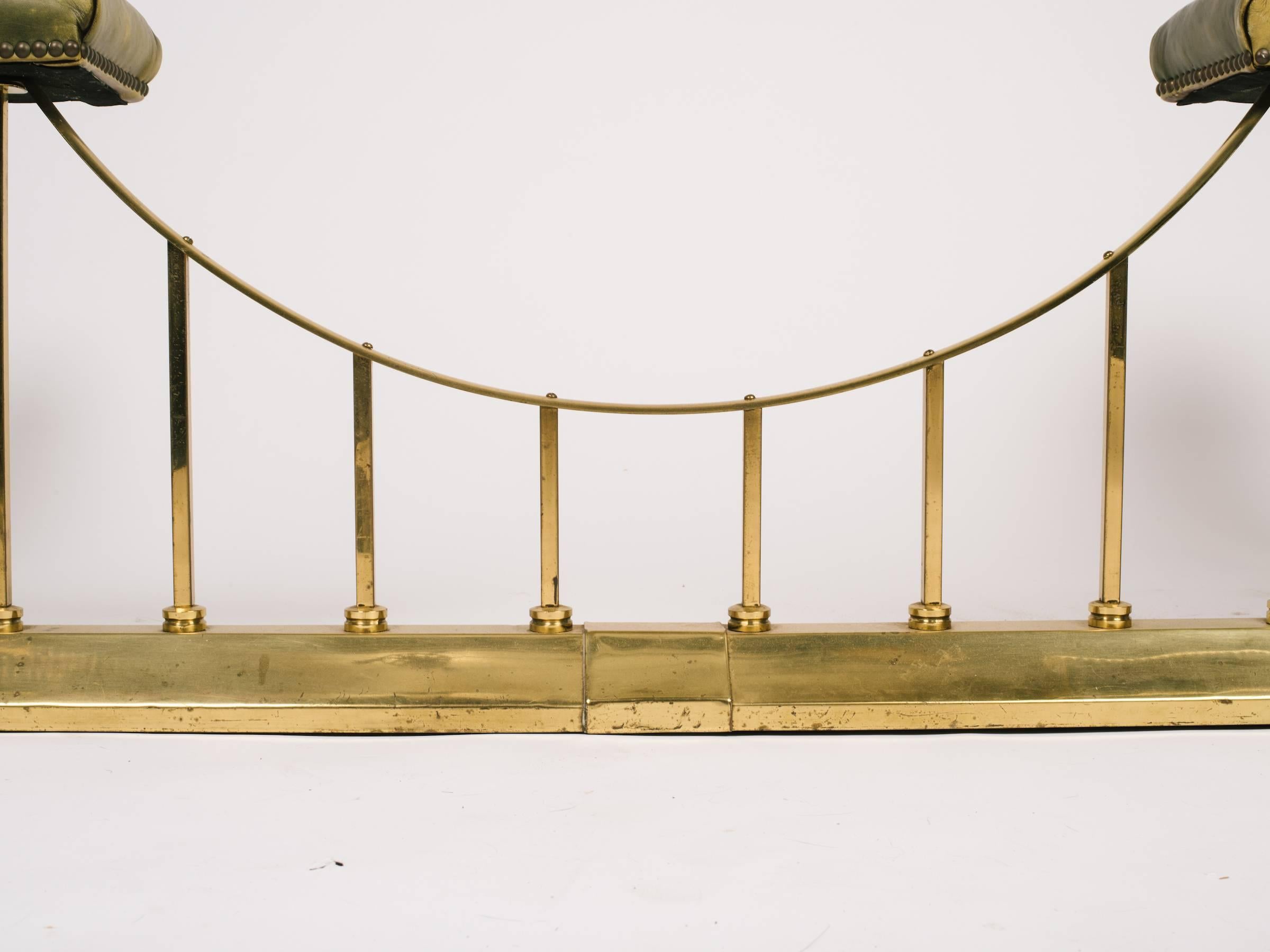 1880s English Brass and Leather Fire Place Fender Bench 3