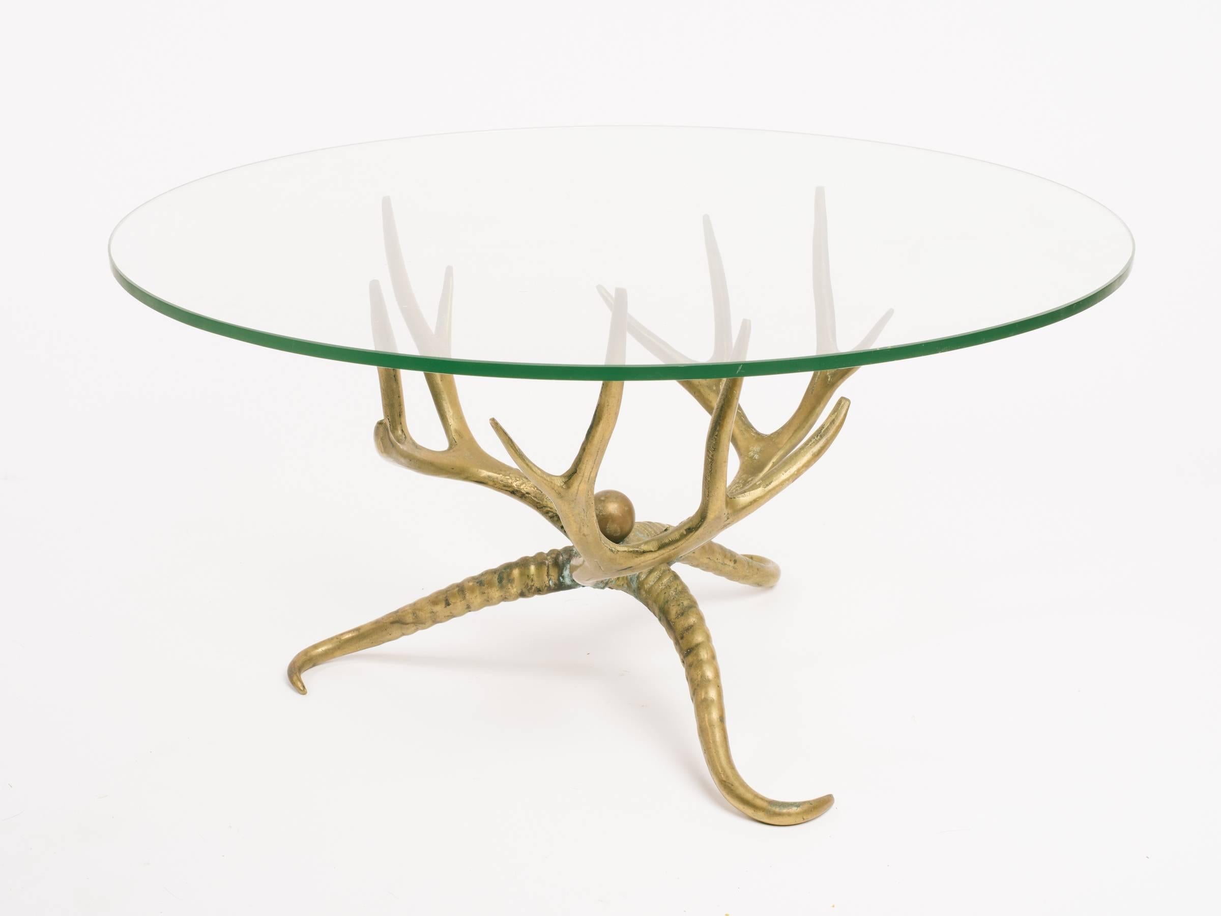 1960s Brass Antler Coffee Table In Good Condition In Tarrytown, NY
