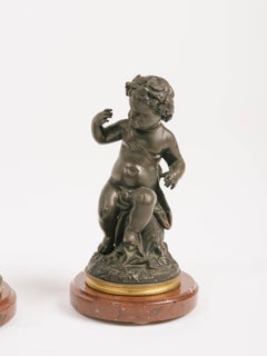 Pair of 1880s French Bronze Cherubs on Marble Bases