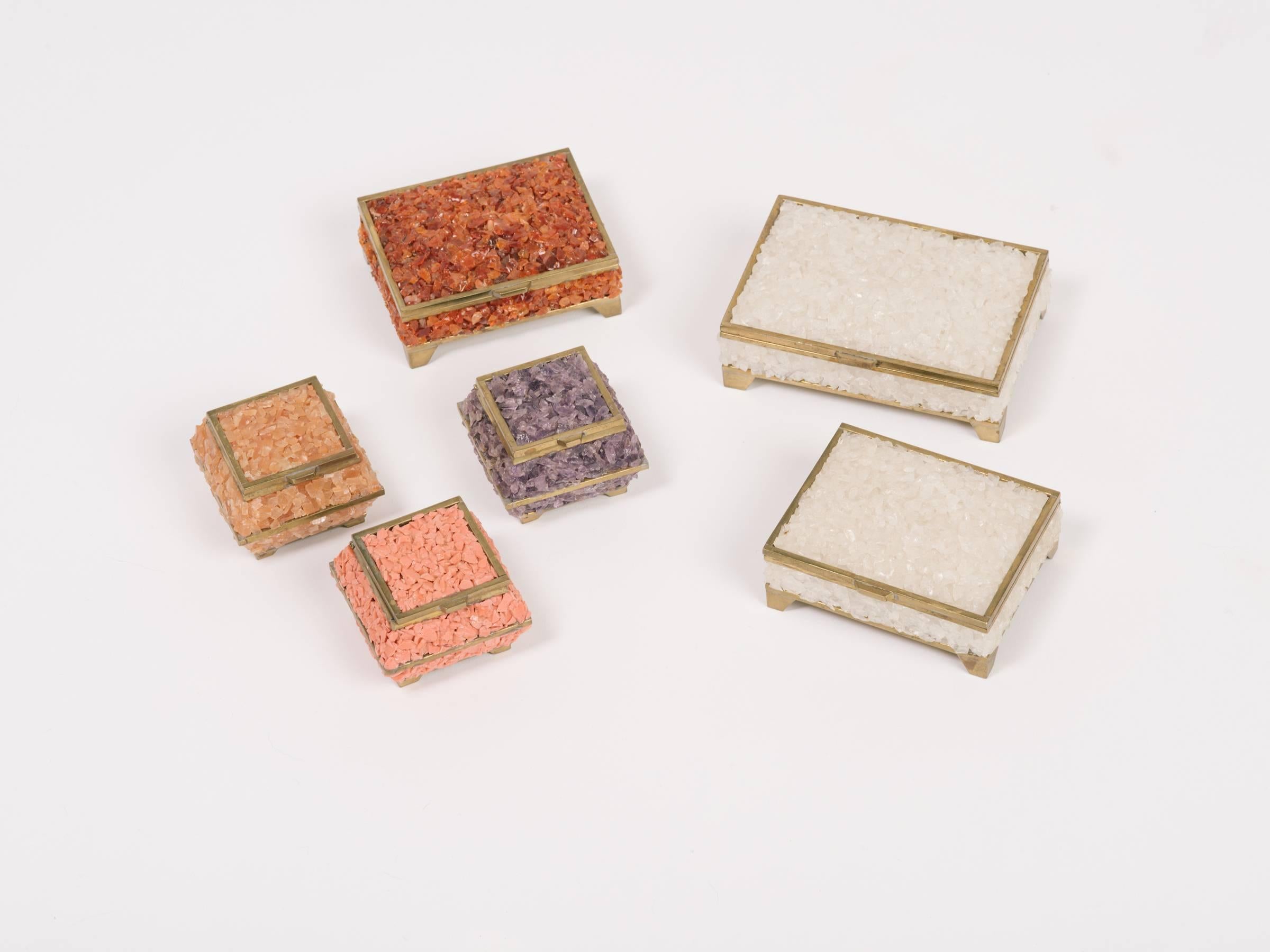 Mid-20th Century Set of Six Quartz and Coral Boxes For Sale
