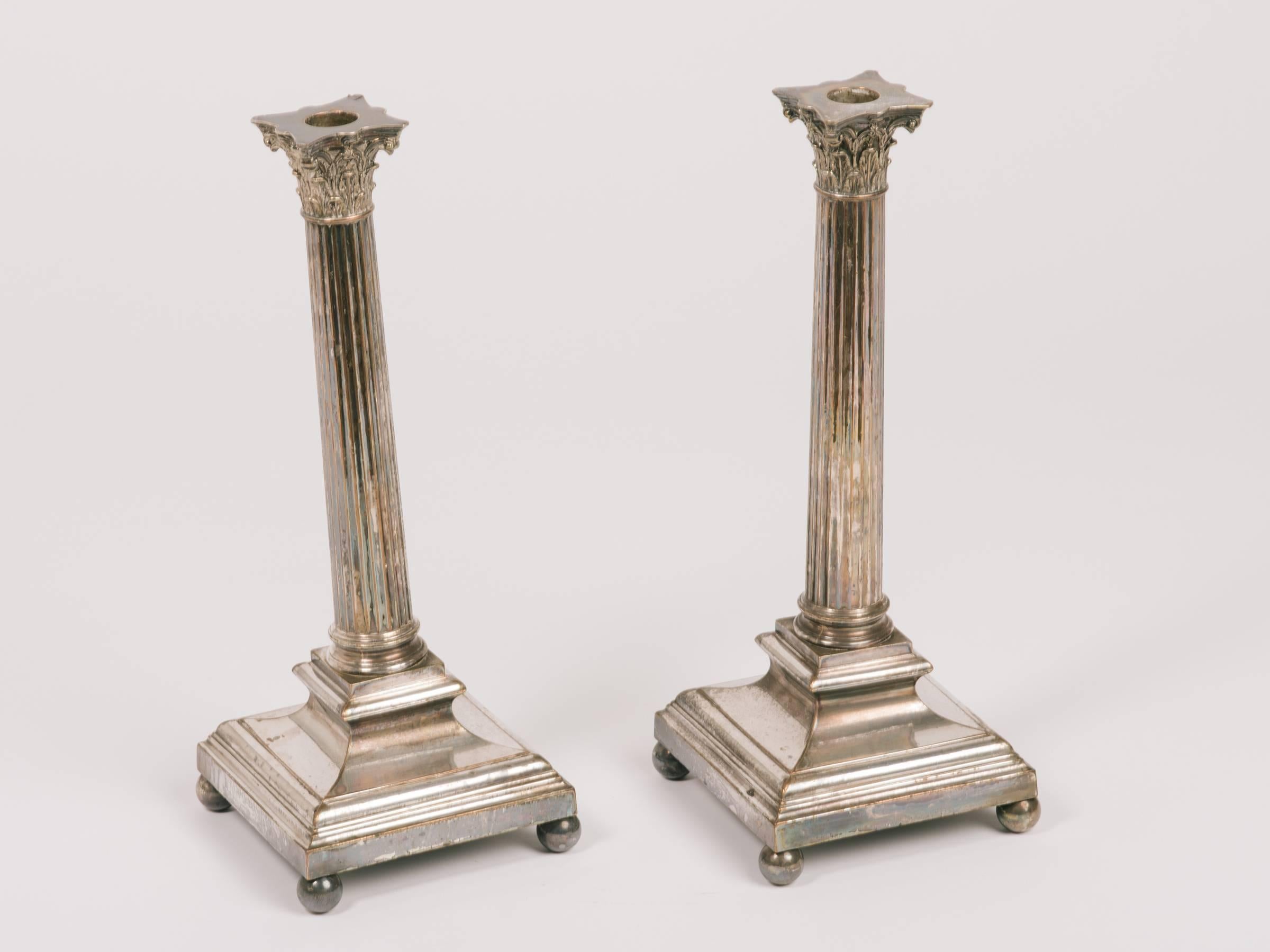 Pair of large 1880s English silver plate candlesticks.