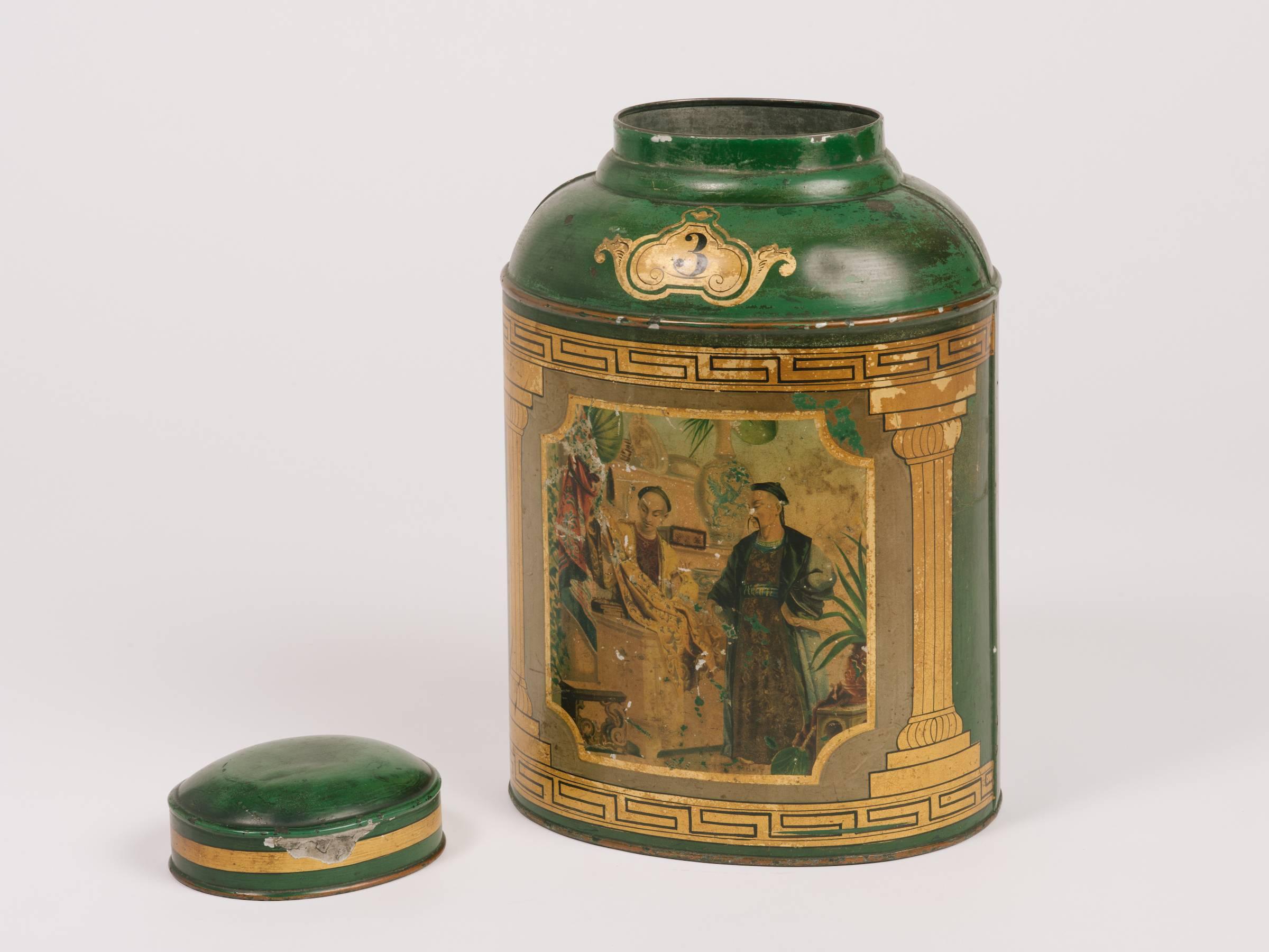 1870s English Tole Tea Canister In Good Condition In Tarrytown, NY