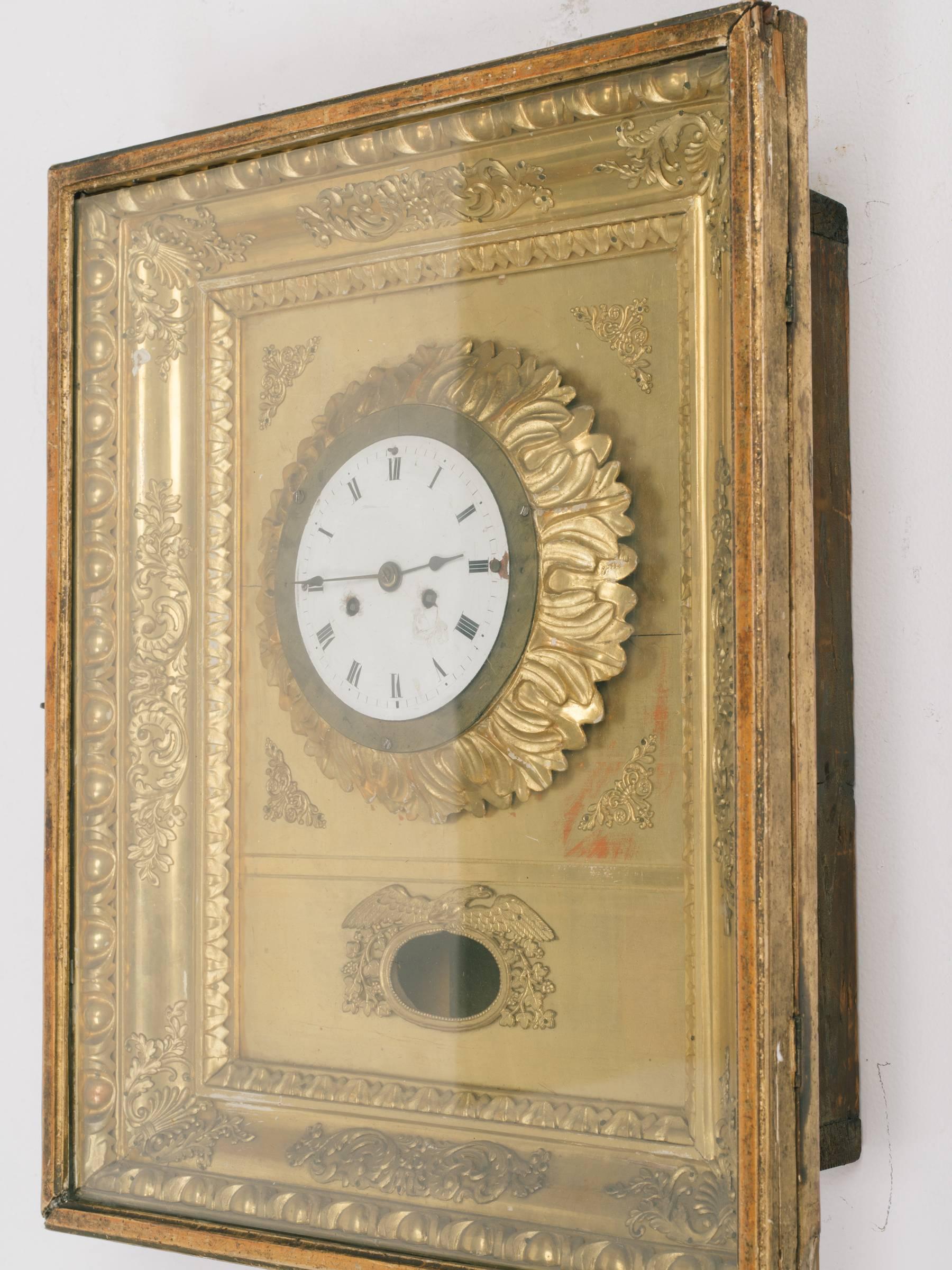 19th Century French Gilt Wall Clock In Good Condition In Tarrytown, NY