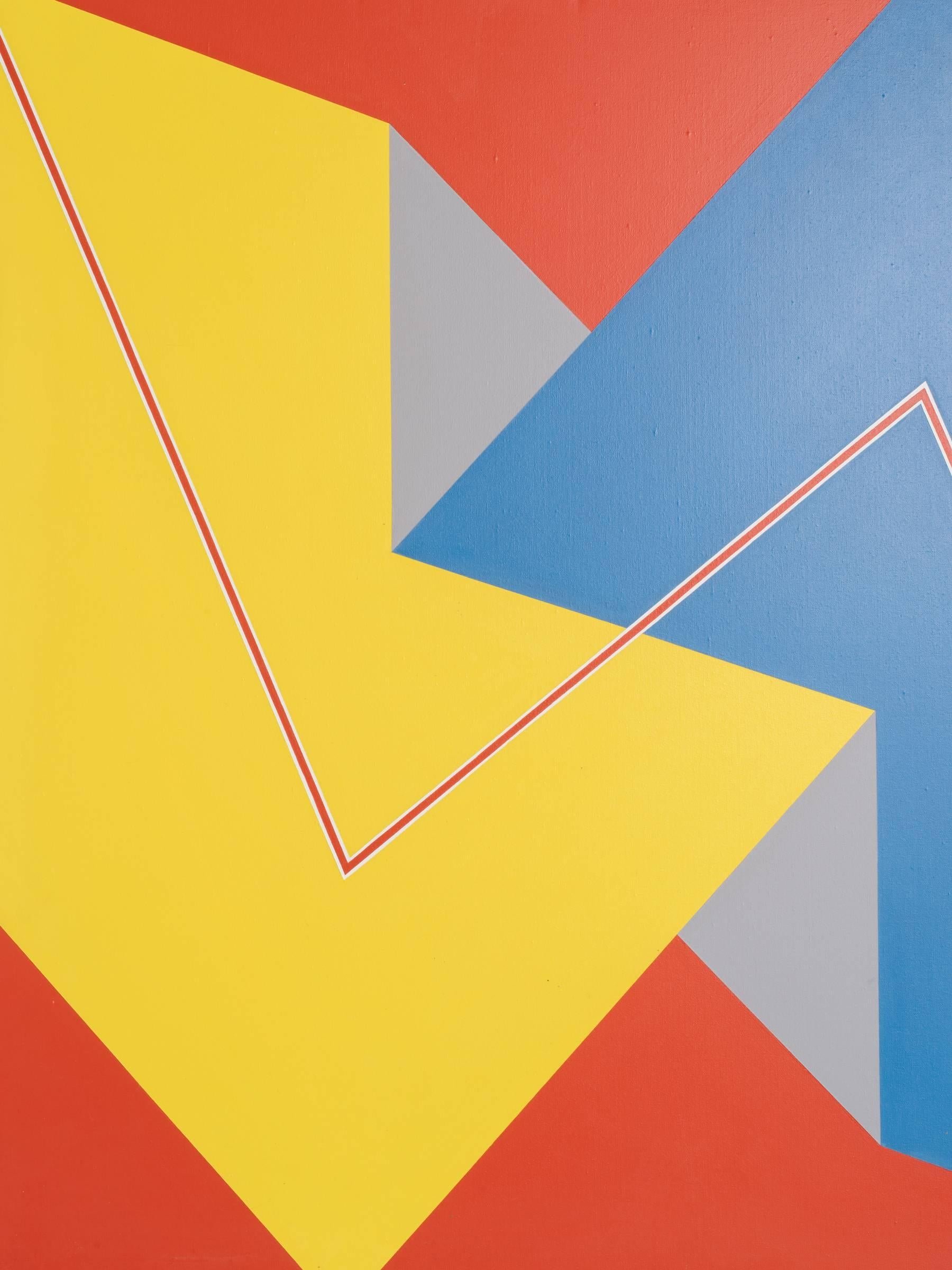 Large 1970s geometric painting by Lore Behrendt.