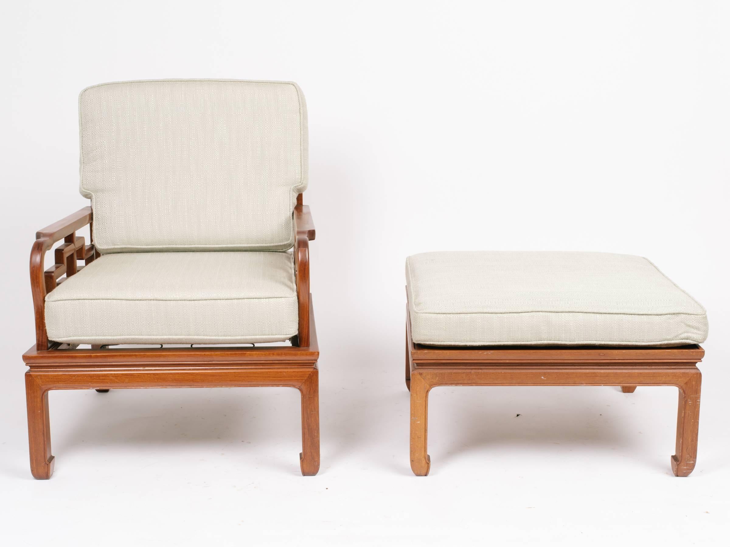 Pair of 1960s Asian Chairs and Ottomans In Good Condition For Sale In Tarrytown, NY