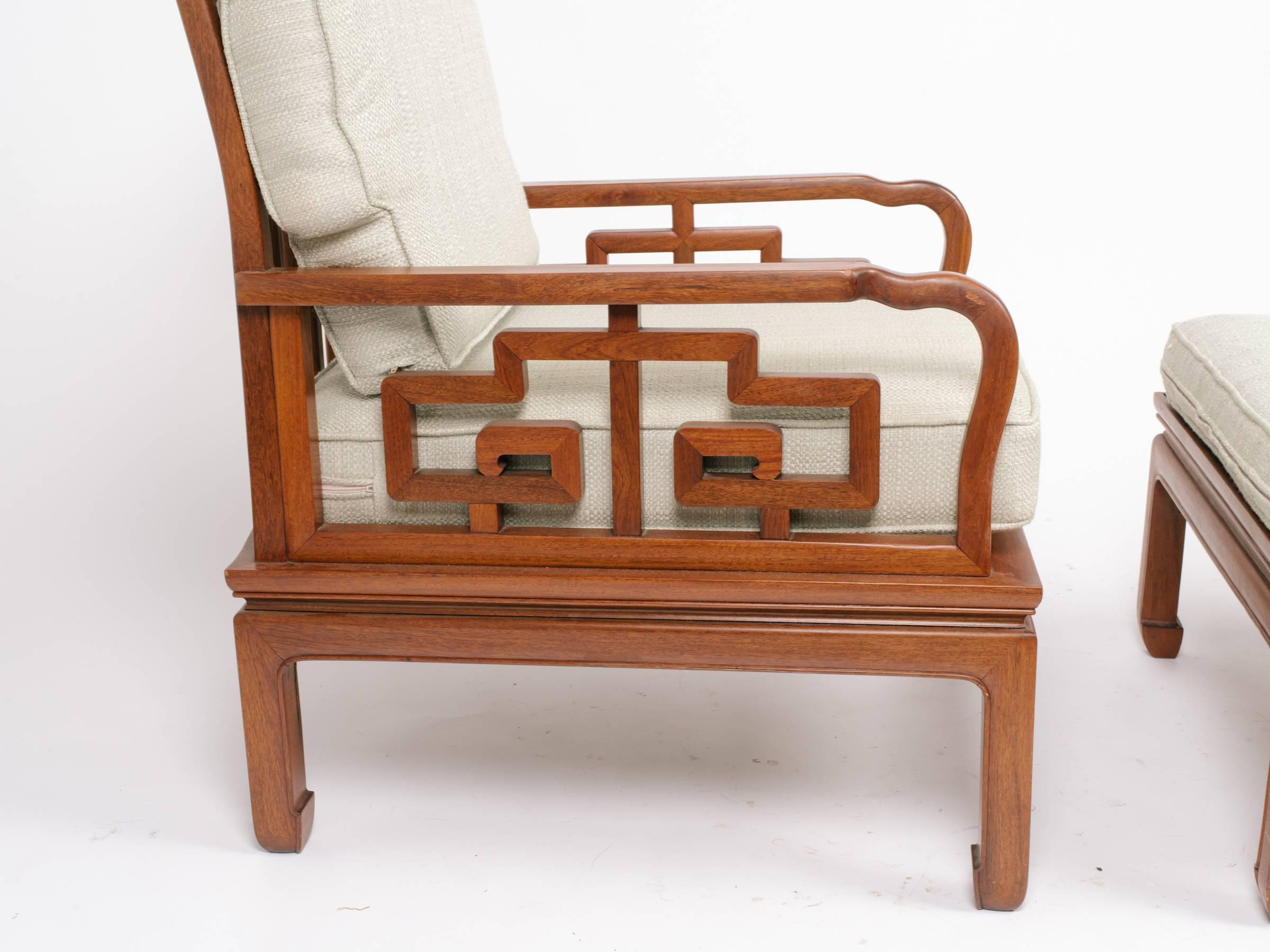 Mid-20th Century Pair of 1960s Asian Chairs and Ottomans For Sale