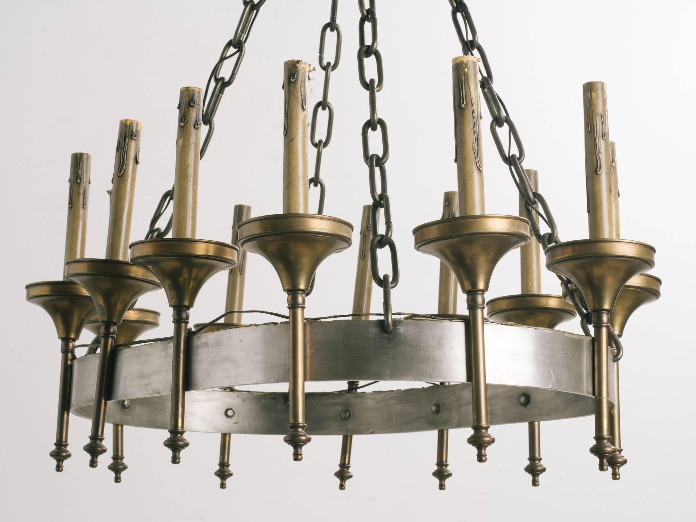 Late 20th Century 1970s Gothic Chandelier with Brass Accents For Sale