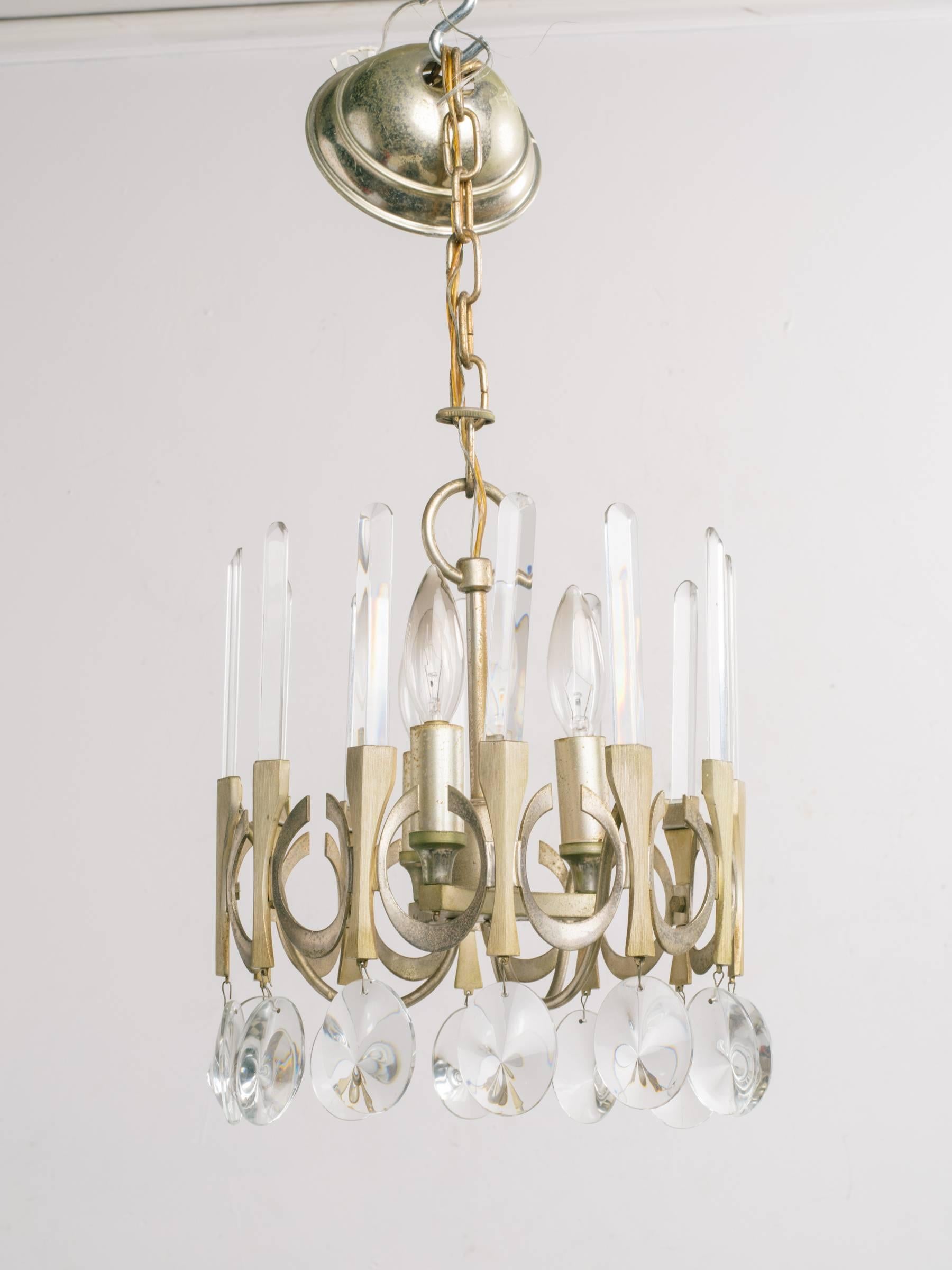 Scolari 1970s Crystal/Metal Chandelier In Fair Condition For Sale In Tarrytown, NY