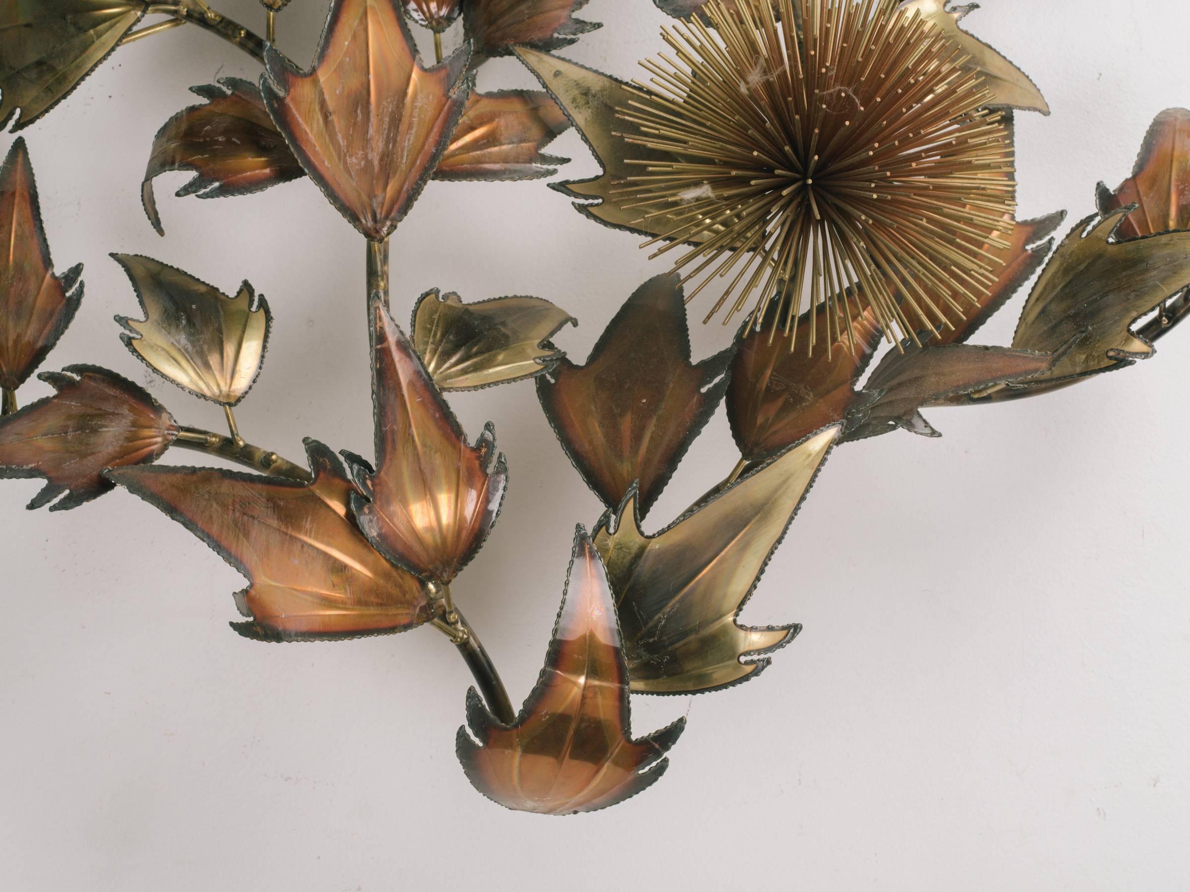 Midcentury Jere Style  Brass and Copper Floral Wall Sculpture 1