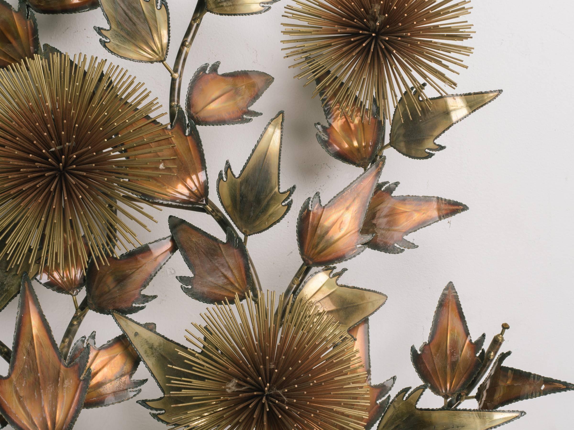 Mid-20th Century Midcentury Jere Style  Brass and Copper Floral Wall Sculpture