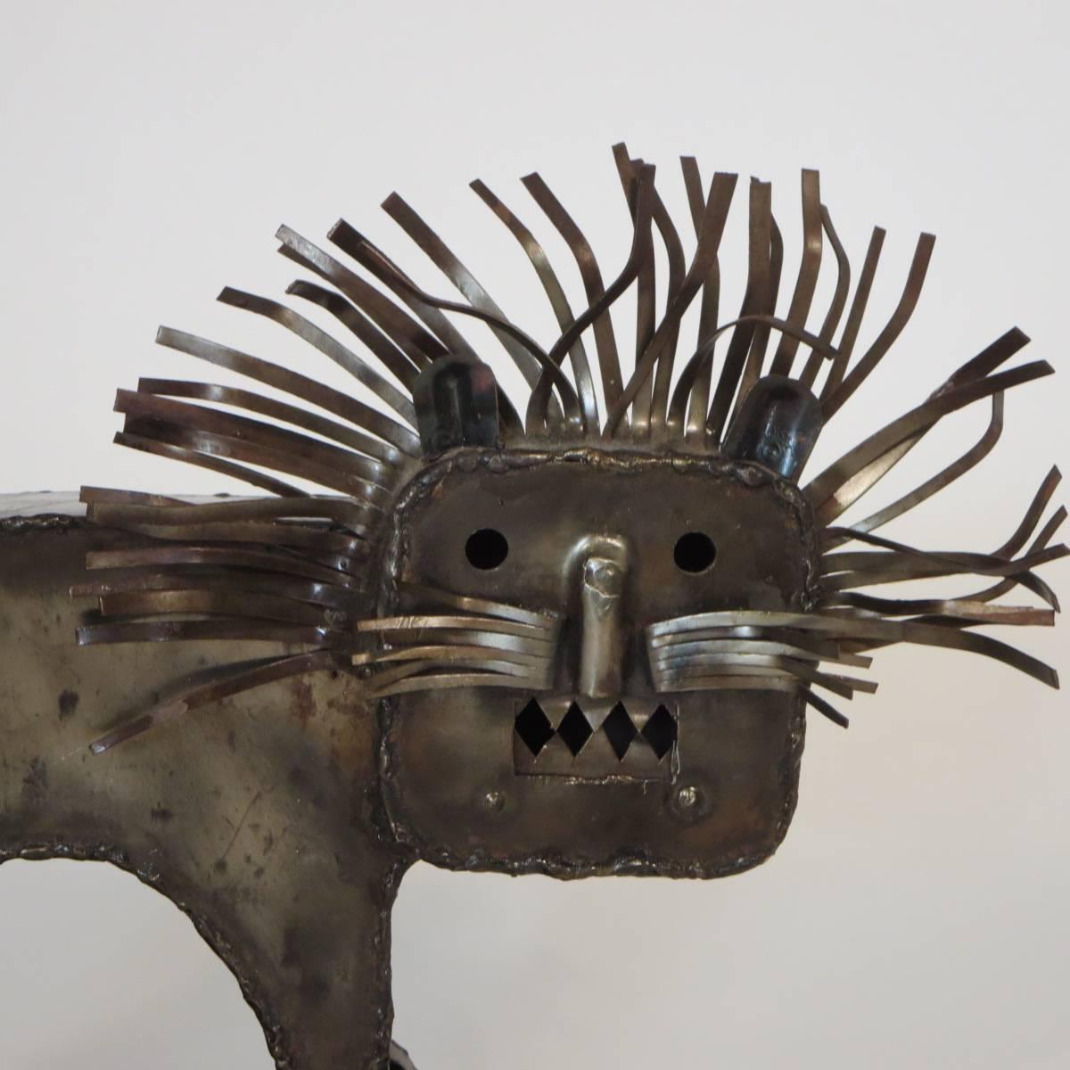 Late 20th Century 1970s Signed Metal Lion Sculpture For Sale