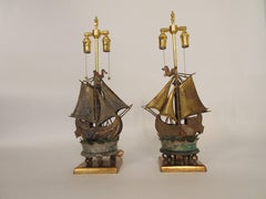 Pair of 1920s Custom-Made Ship Lamps