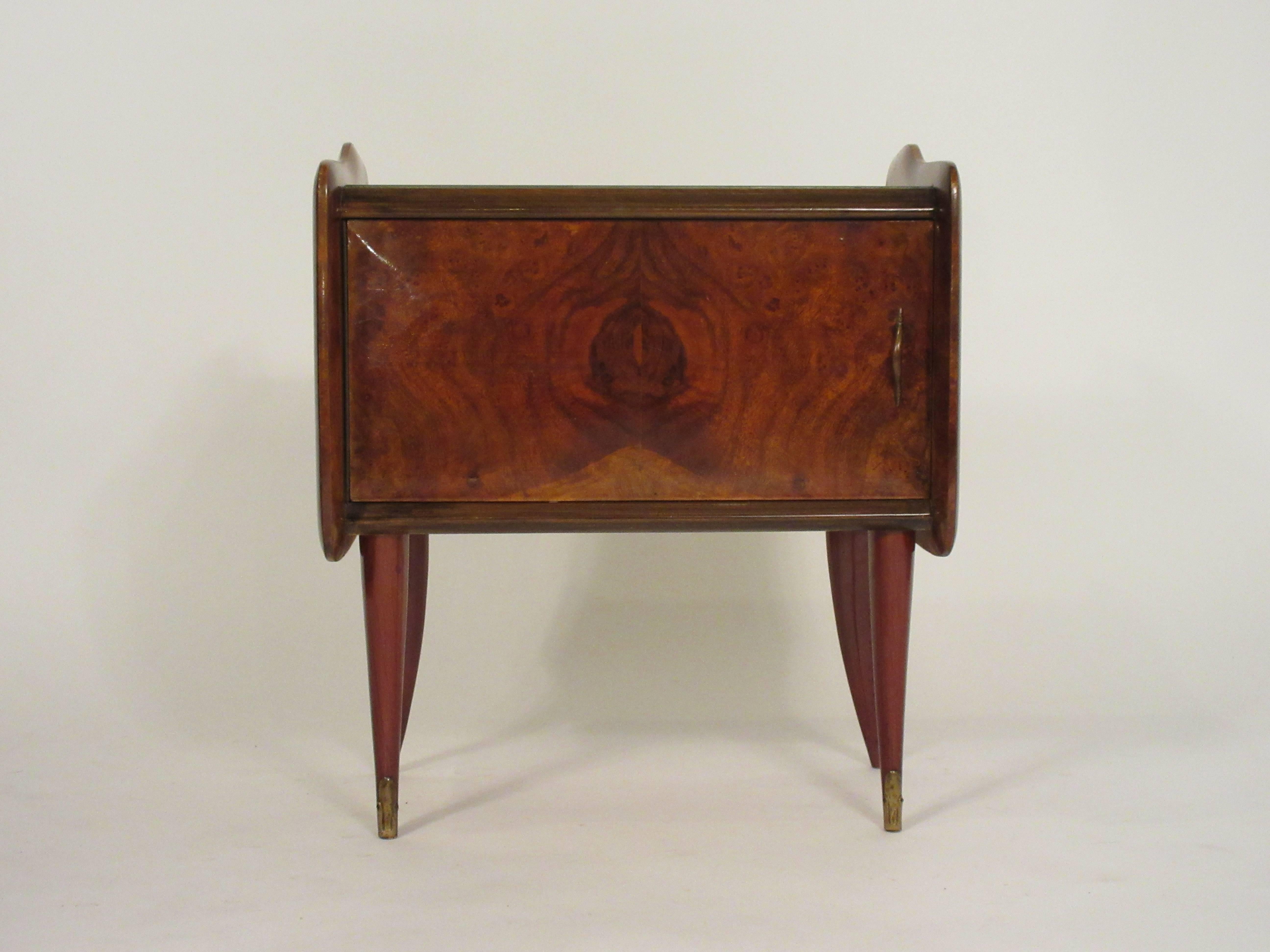 Pair of 1940s Italian walnut, glass top end tables.