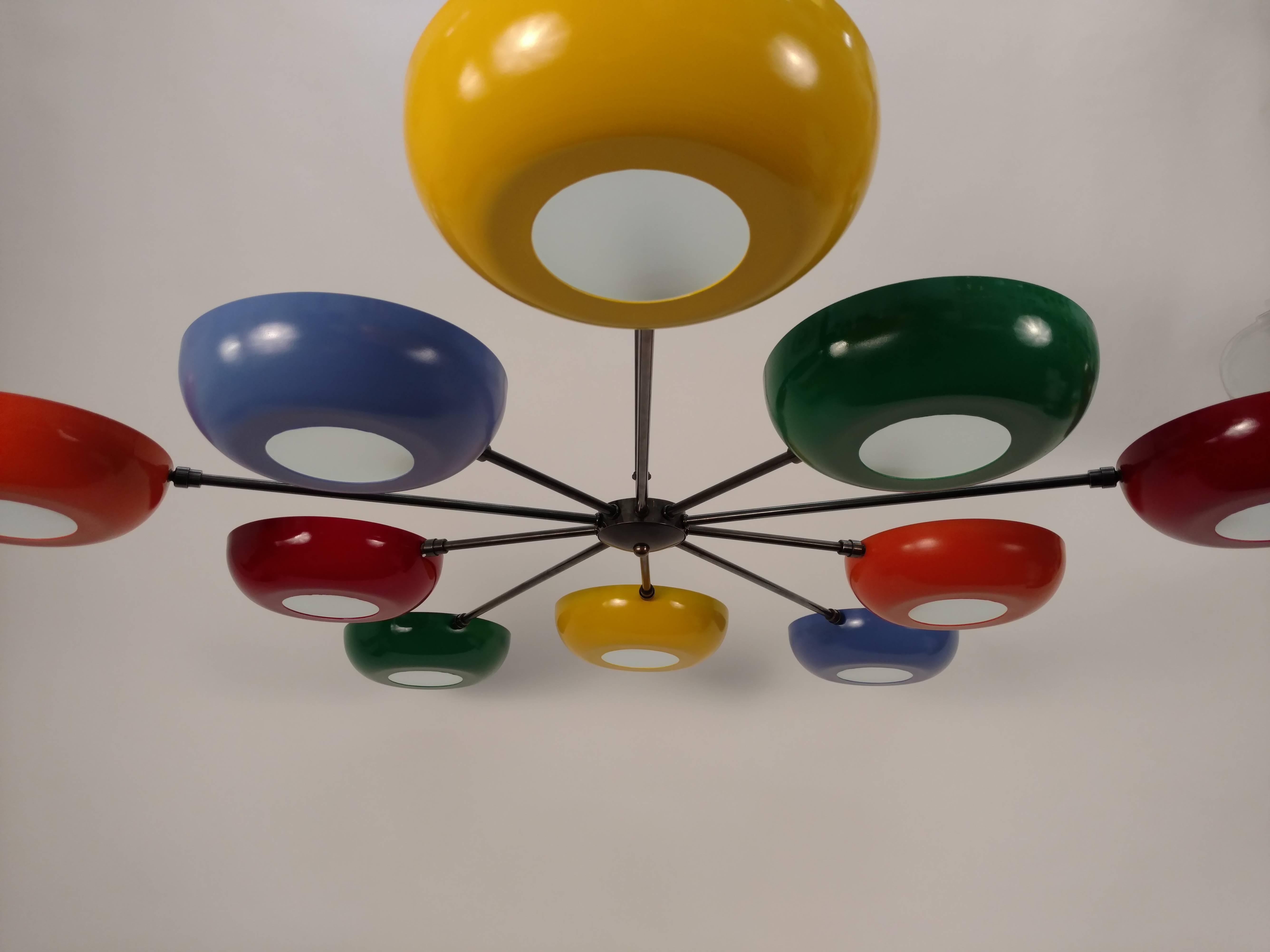 Stilnovo Style Multicolored Sputnik Chandelier For Sale 1