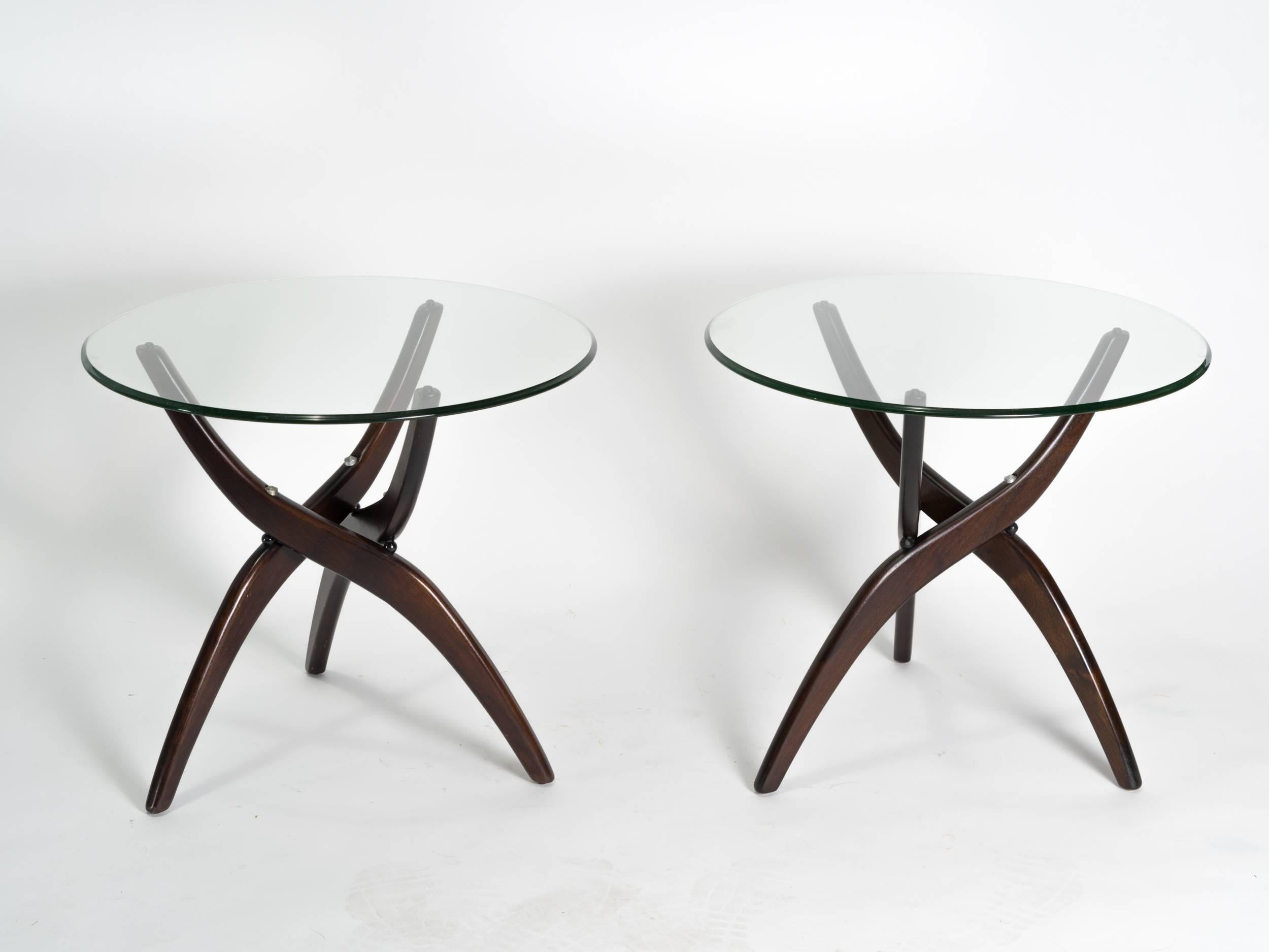 Pair of sculptural side tables by Adrian Pearsall. Walnut with glass tops.
