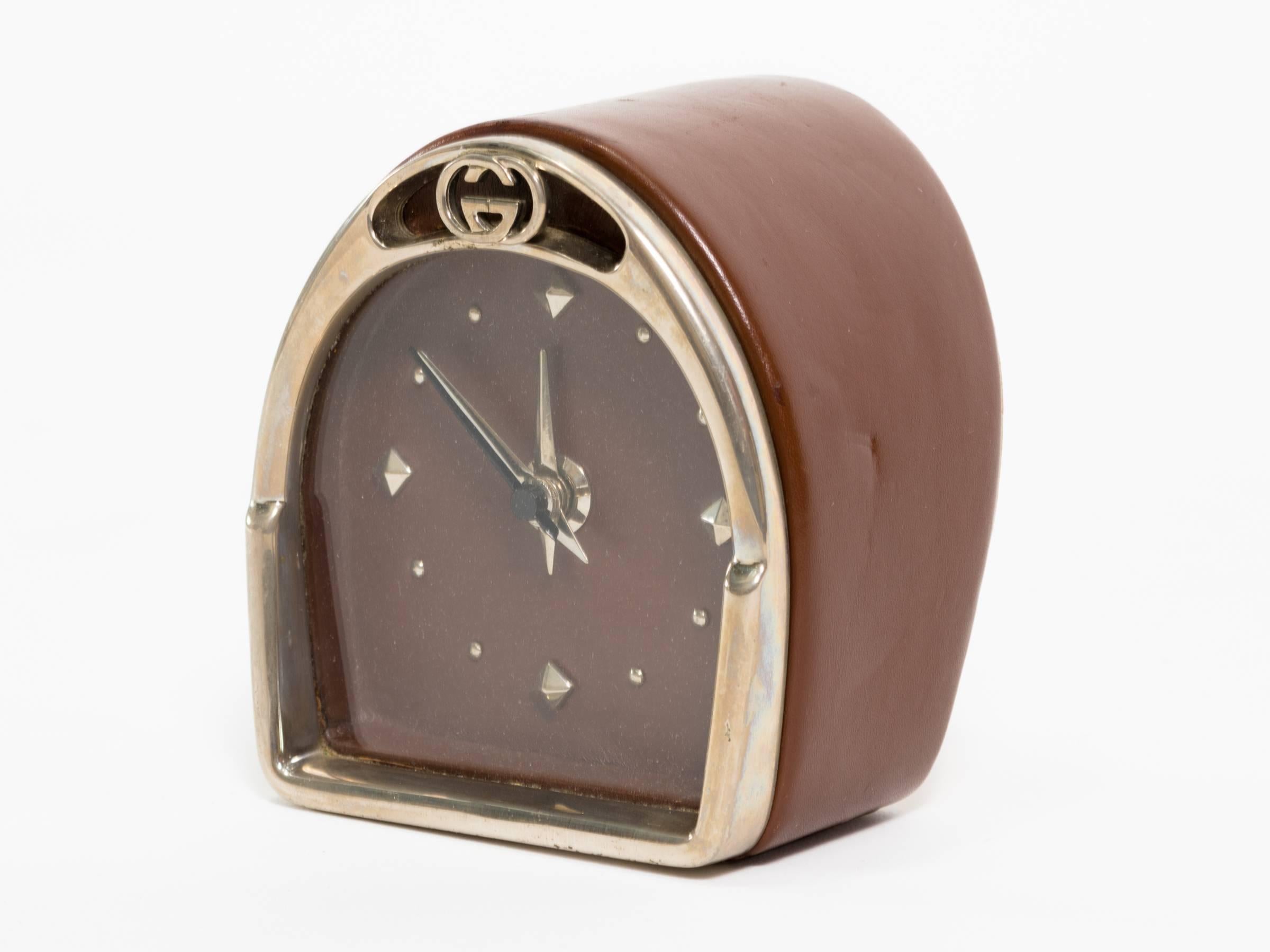 Late 20th Century Gucci Leather Stirrup Desk Clock