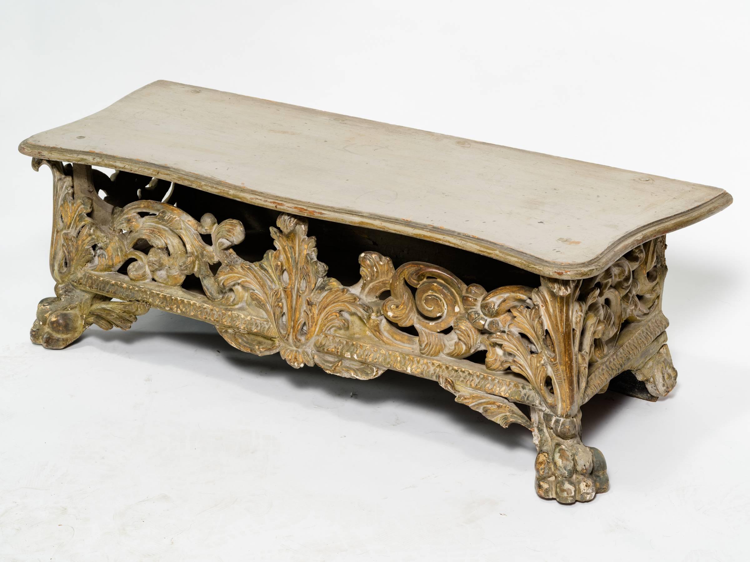 Highly carved wooden bench, circa 1820s