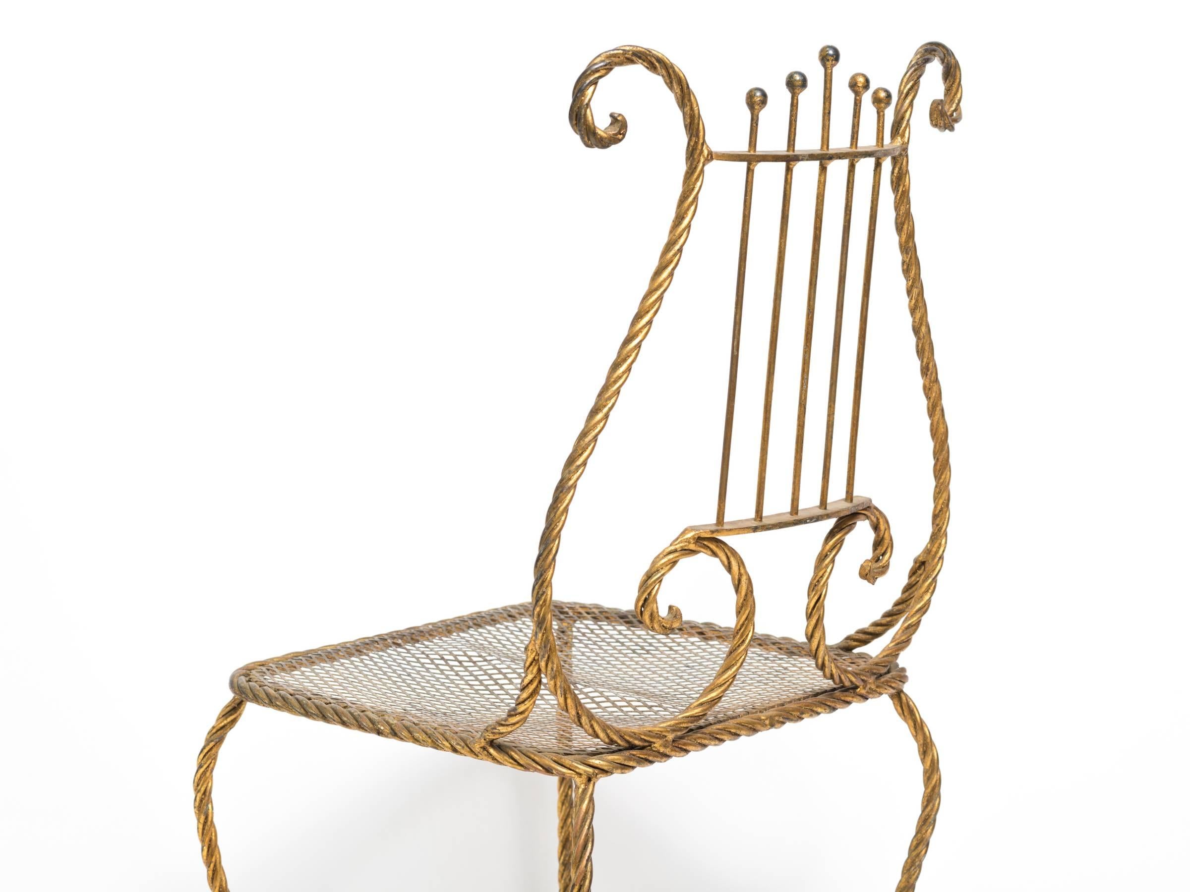 Gilt Lyre Chair In Good Condition For Sale In Tarrytown, NY
