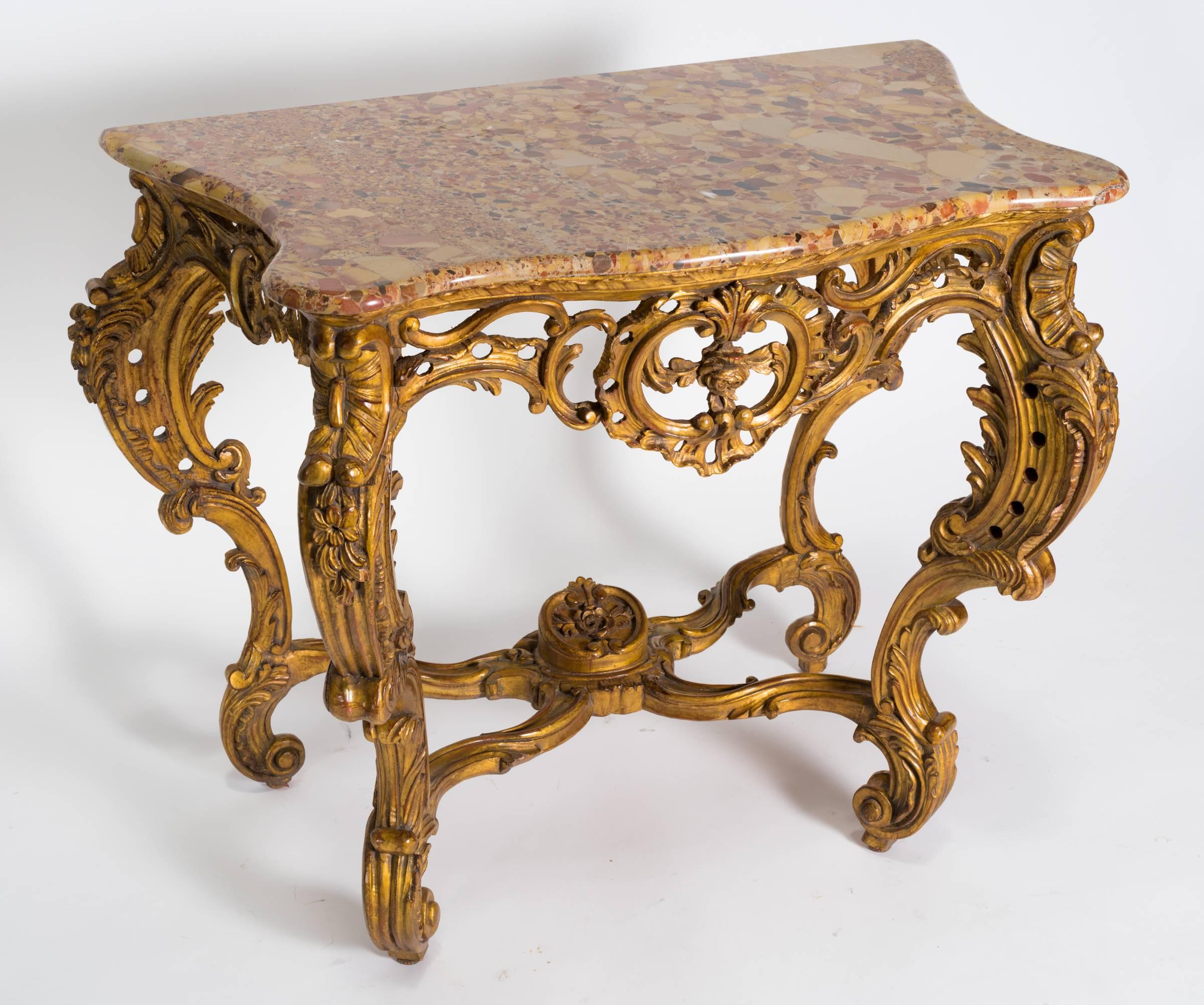 Italian Giltwood Marble Top Console 1