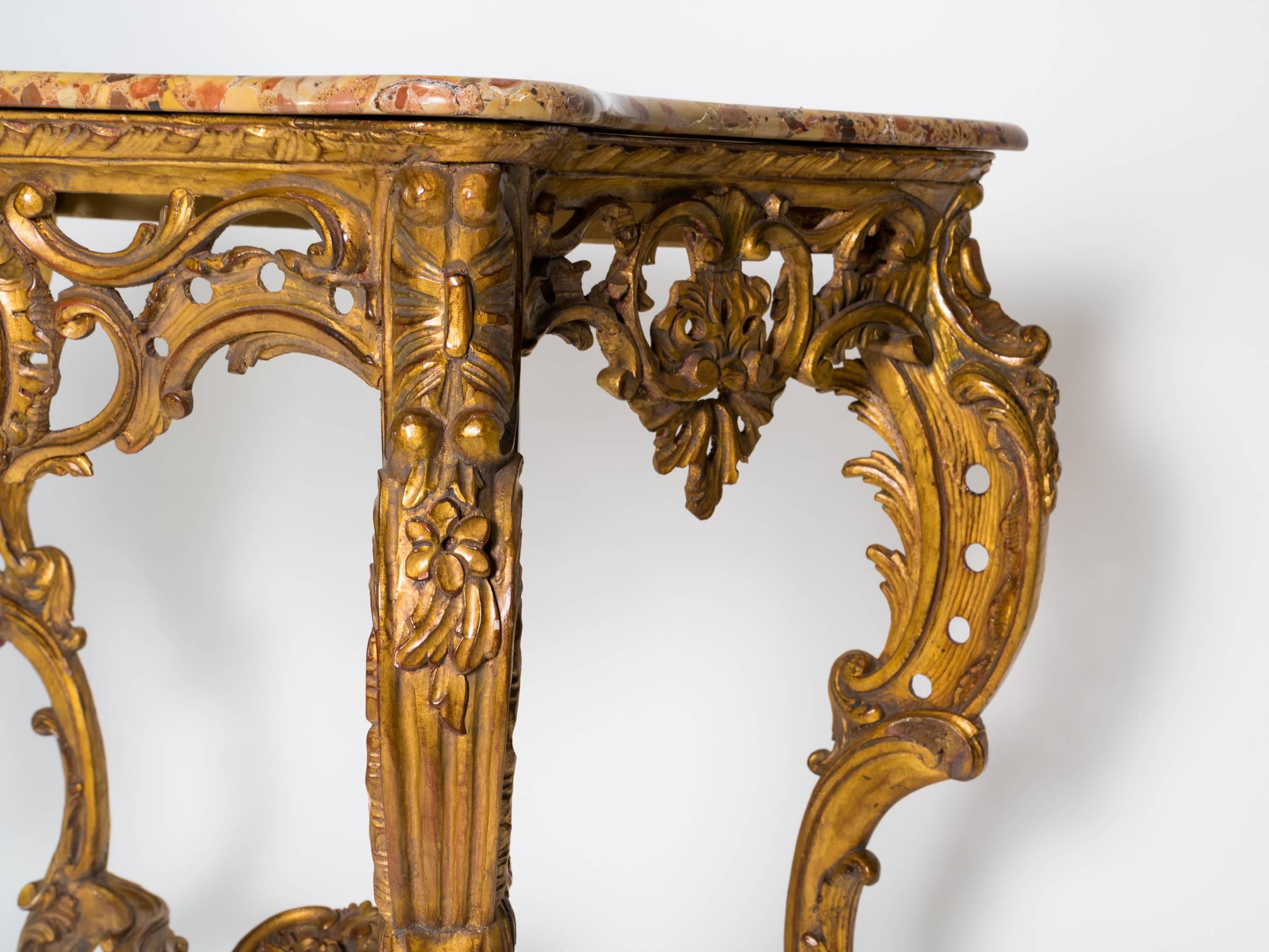 Mid-20th Century Italian Giltwood Marble Top Console