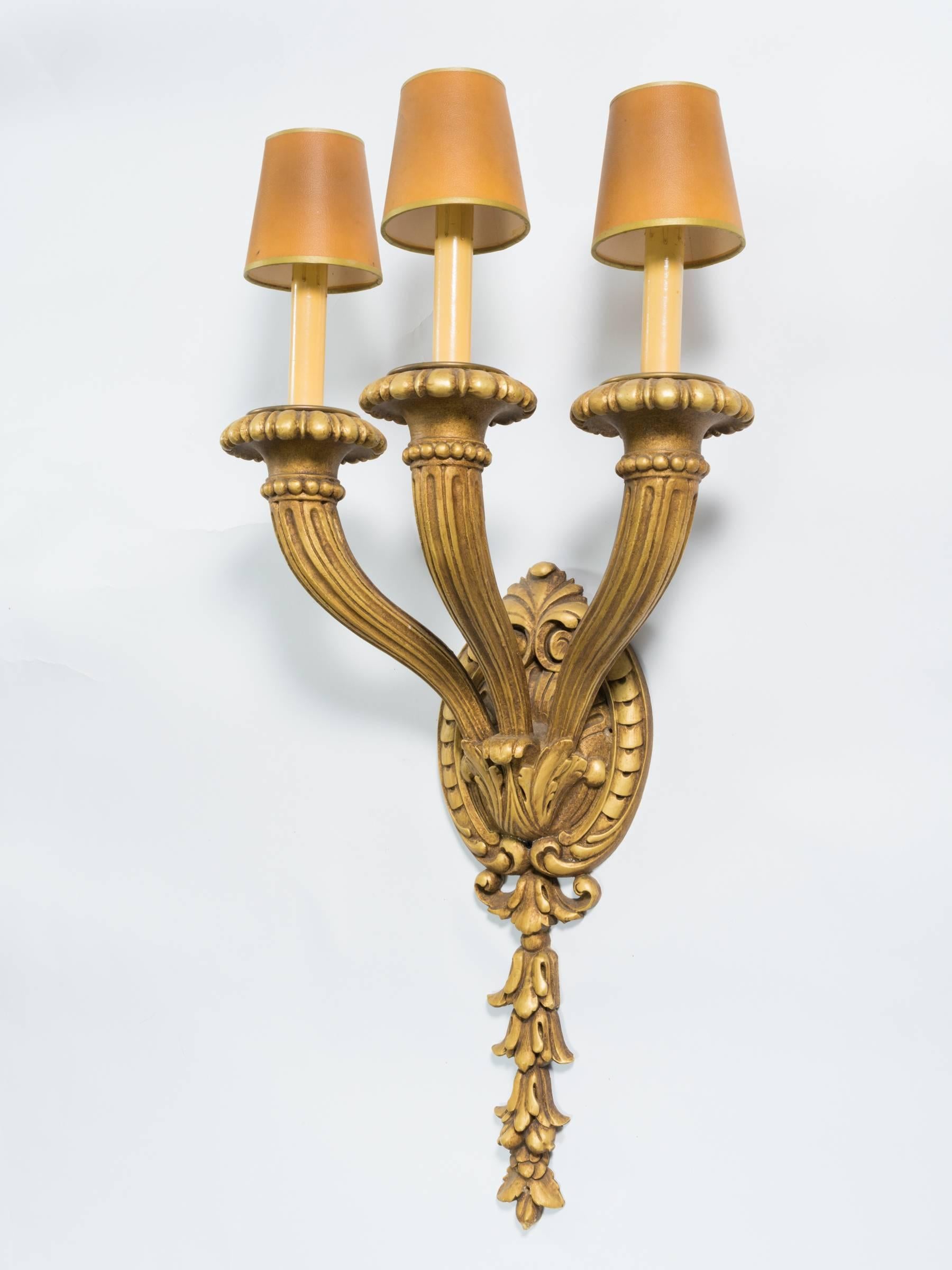 Early 20th Century Oversized Carved Wooden Sconces