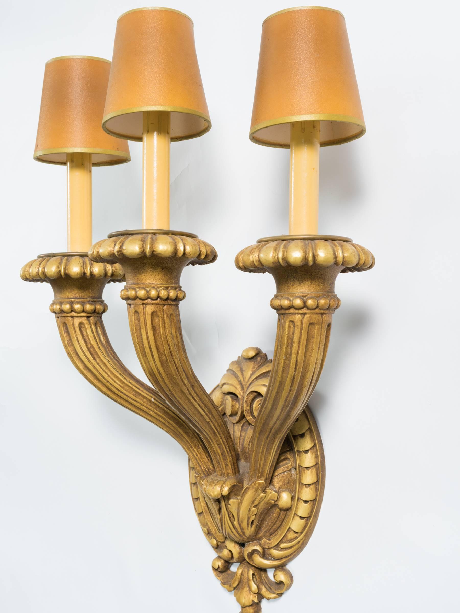 Oversized Carved Wooden Sconces In Good Condition In Tarrytown, NY