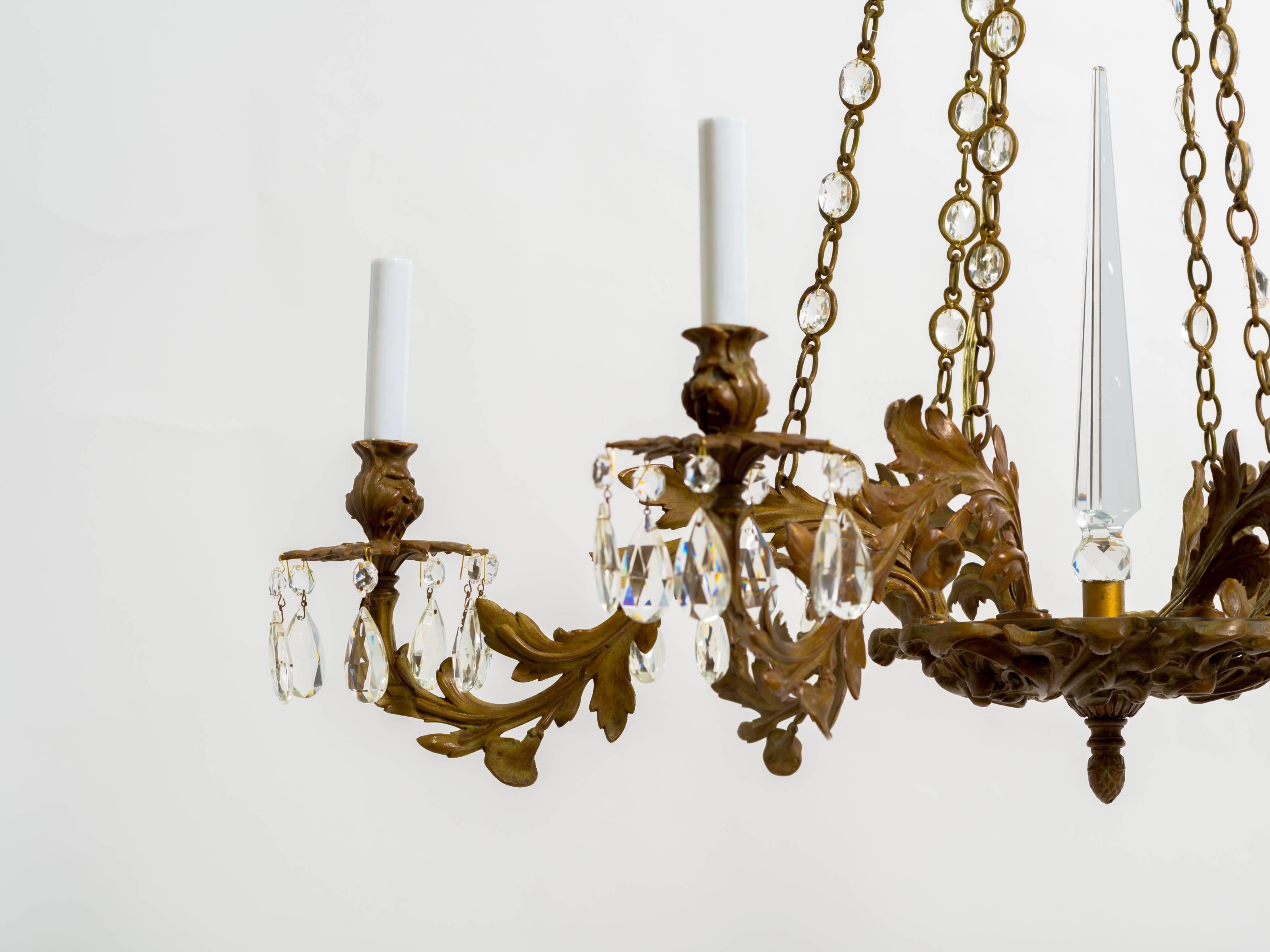 Late 19th Century Cast Bronze Chandelier In Excellent Condition In Tarrytown, NY
