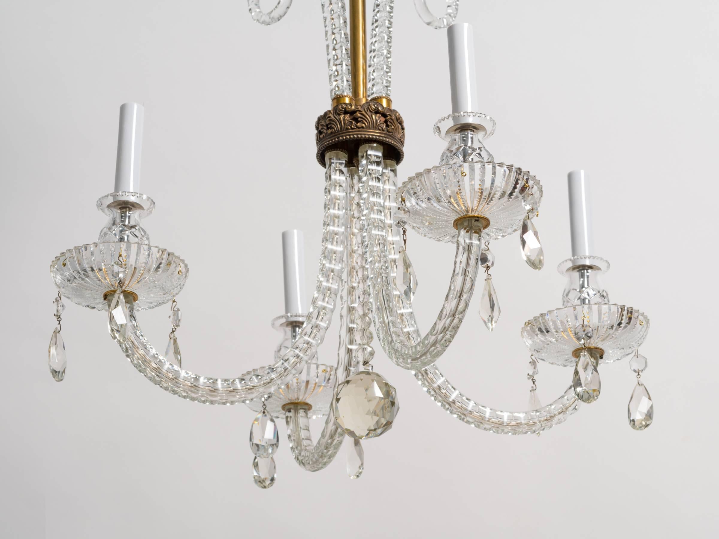 Rewired and cleaned, 1930s plume crystal chandelier.