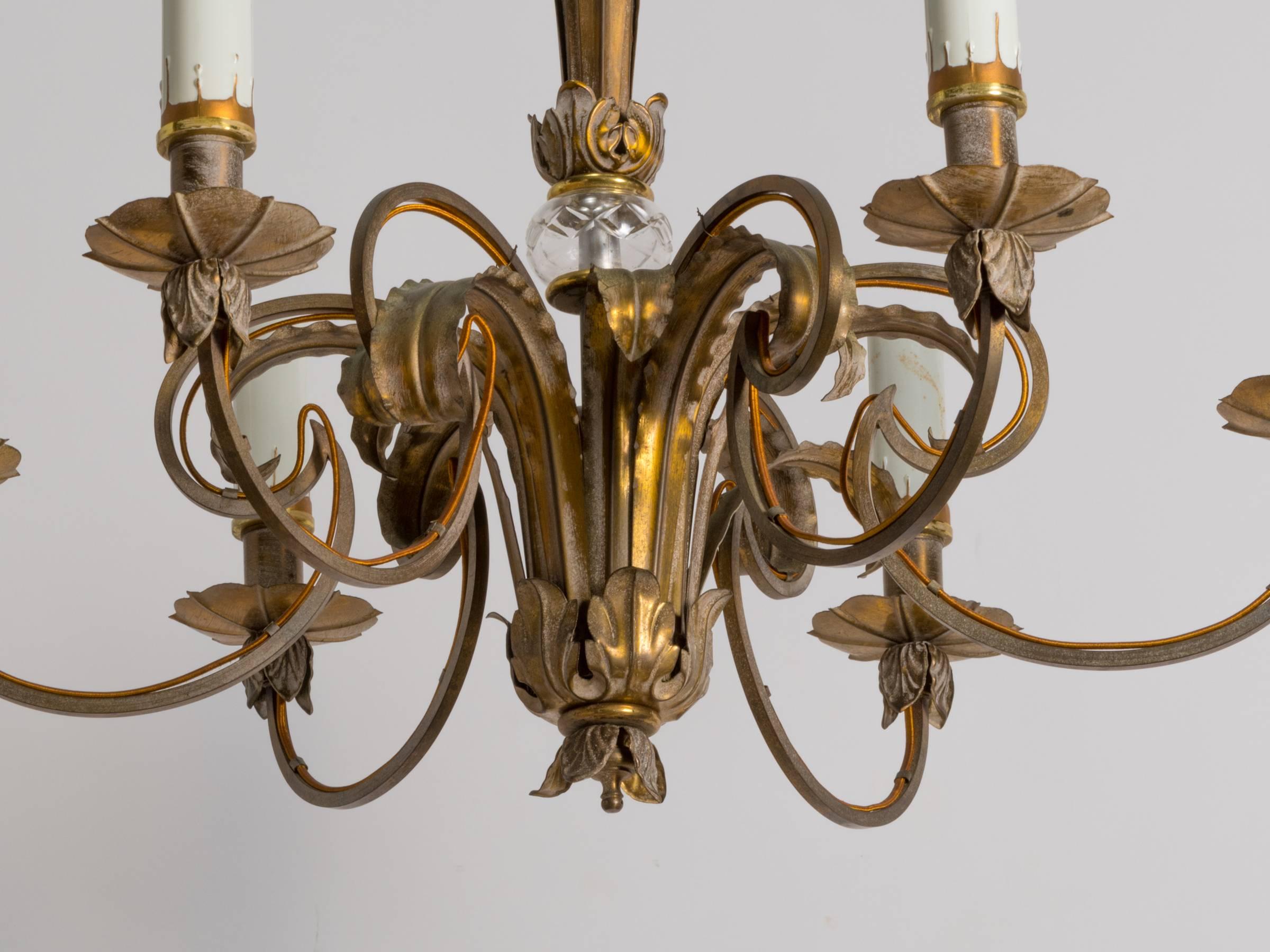 Brass Plume Chandelier In Good Condition For Sale In Tarrytown, NY