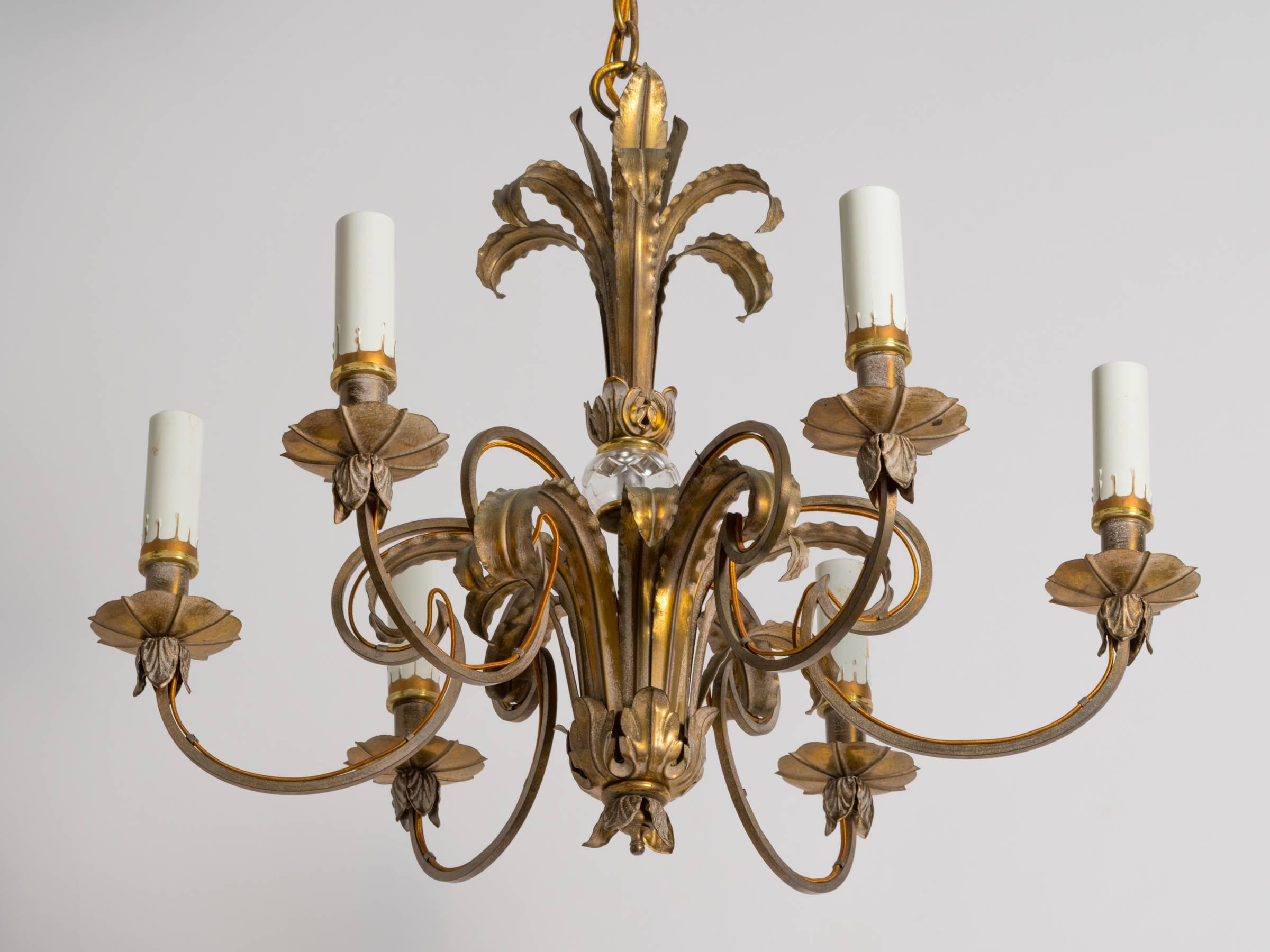 Brass plume chandelier from the 1960s.