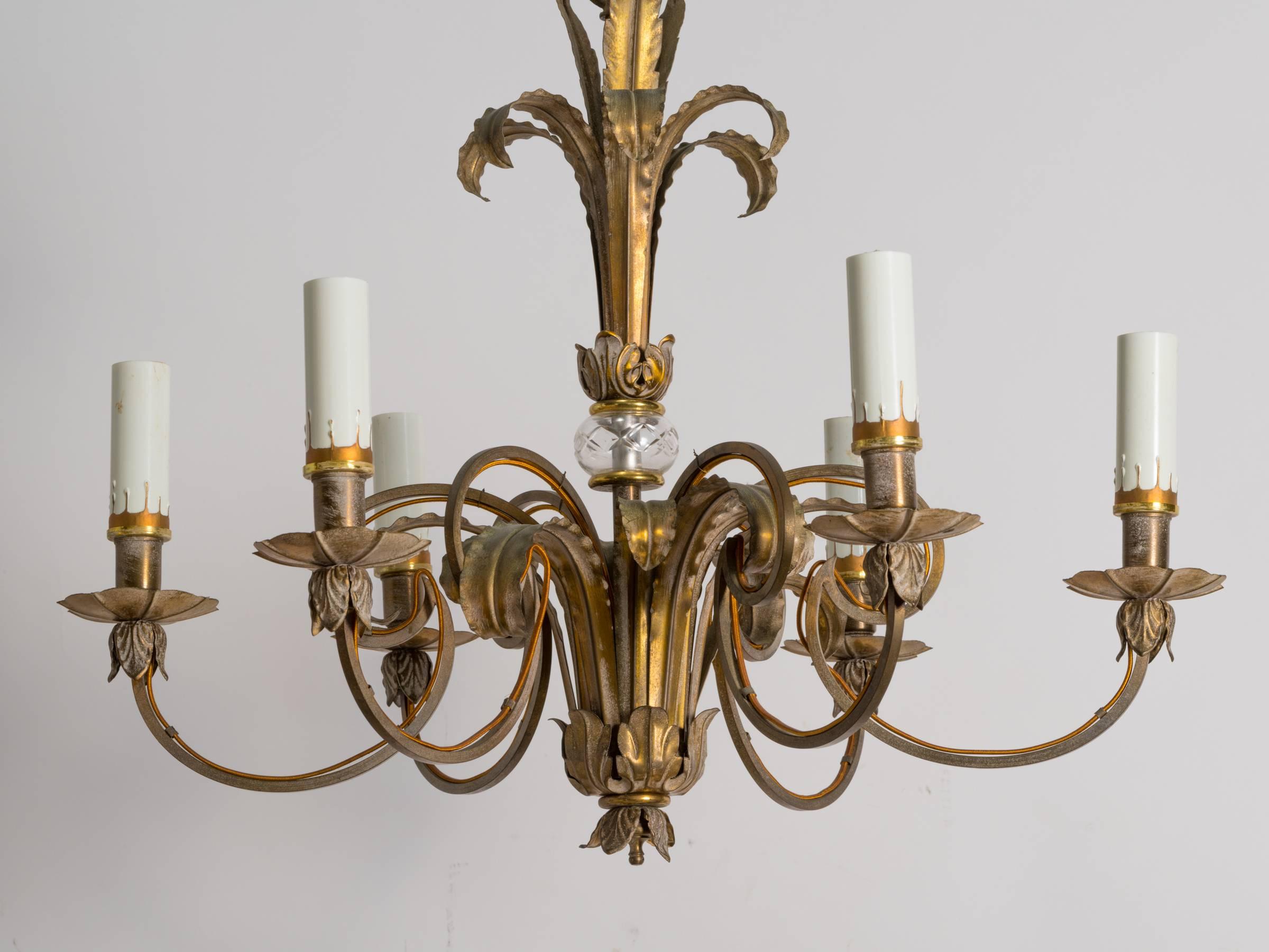 Brass Plume Chandelier For Sale 3