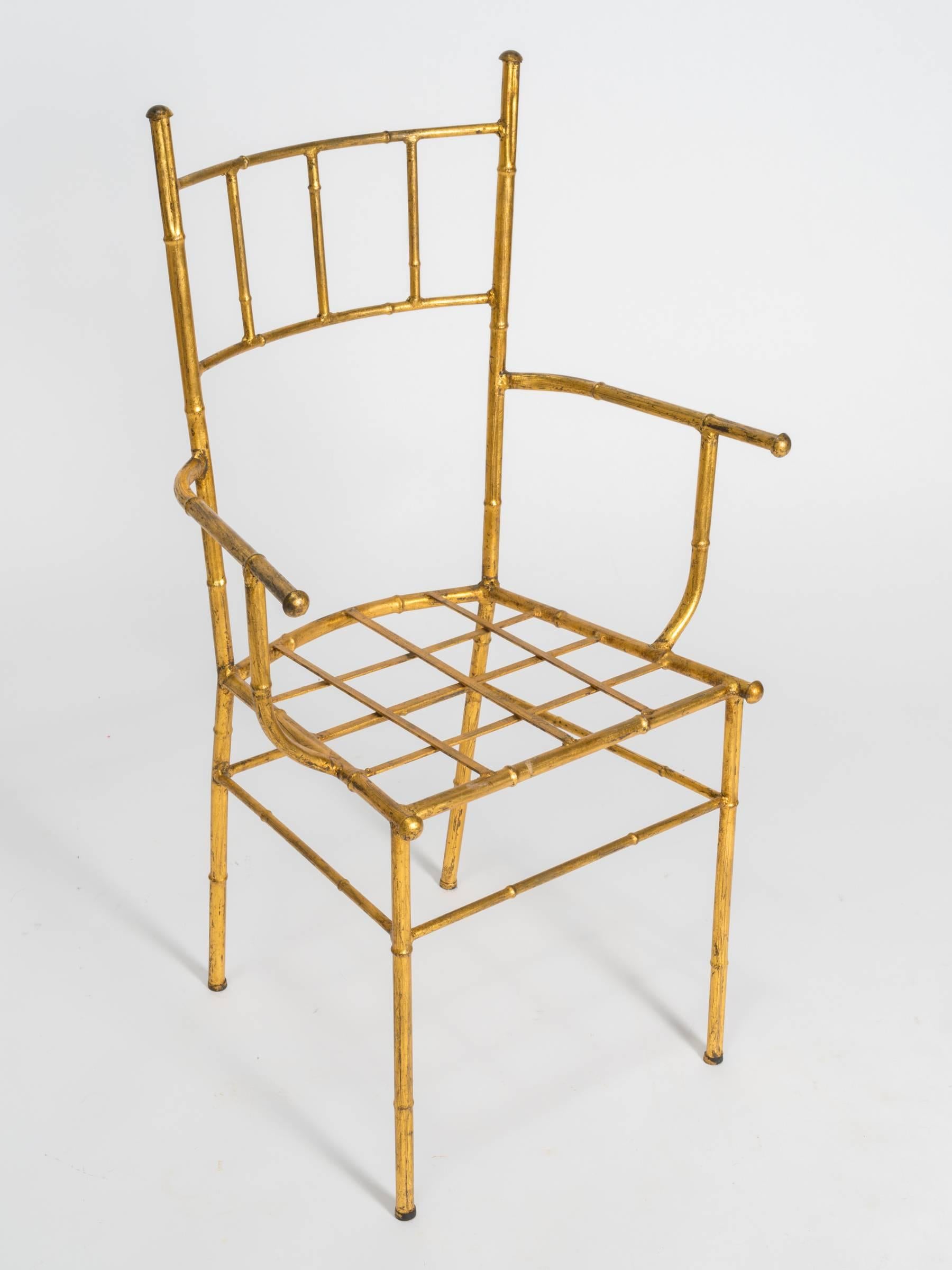Italian Gilt Metal Faux Bamboo Chair